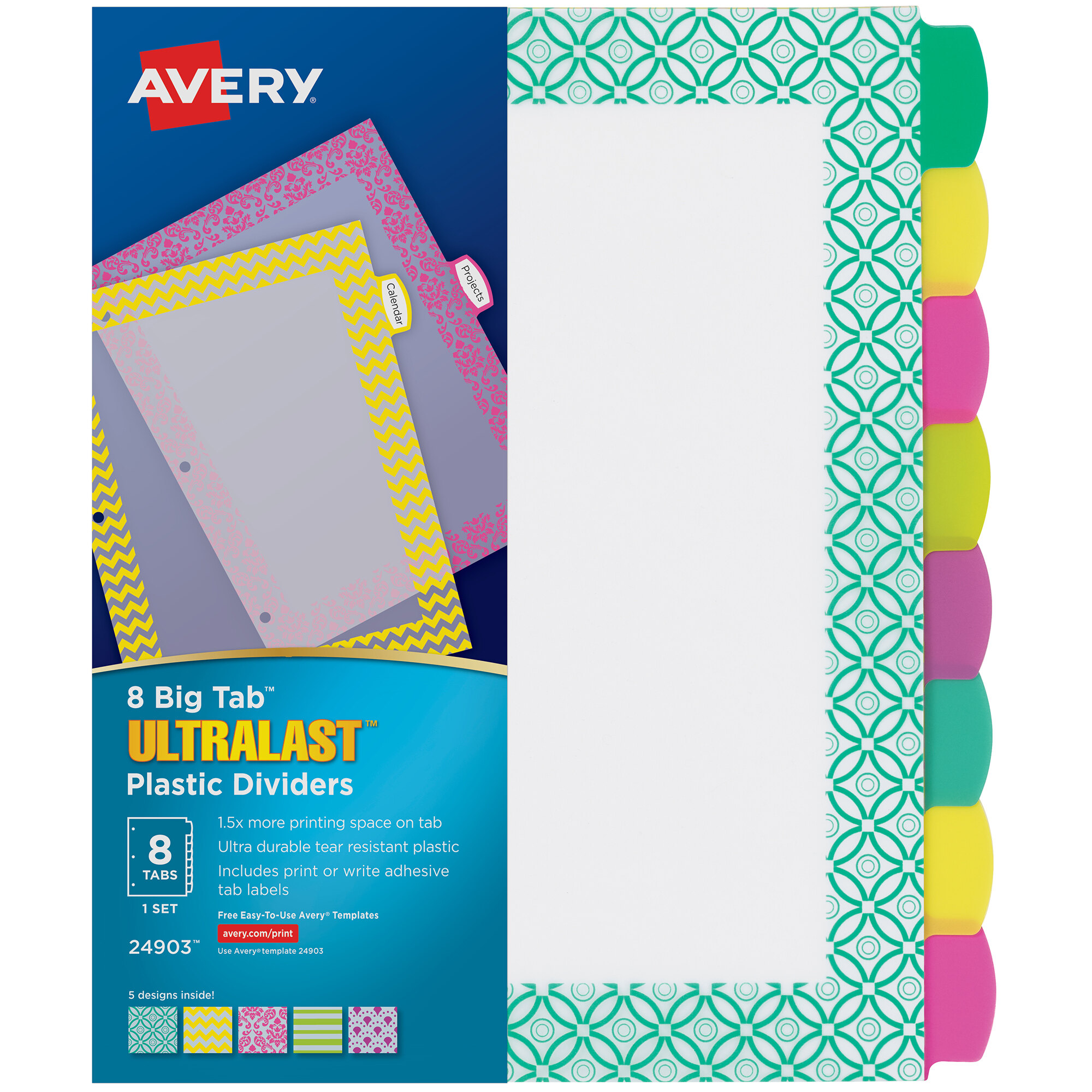 Avery 24903 Ultralast Big Tab 8-Tab Multi-Color / Design Divider Set