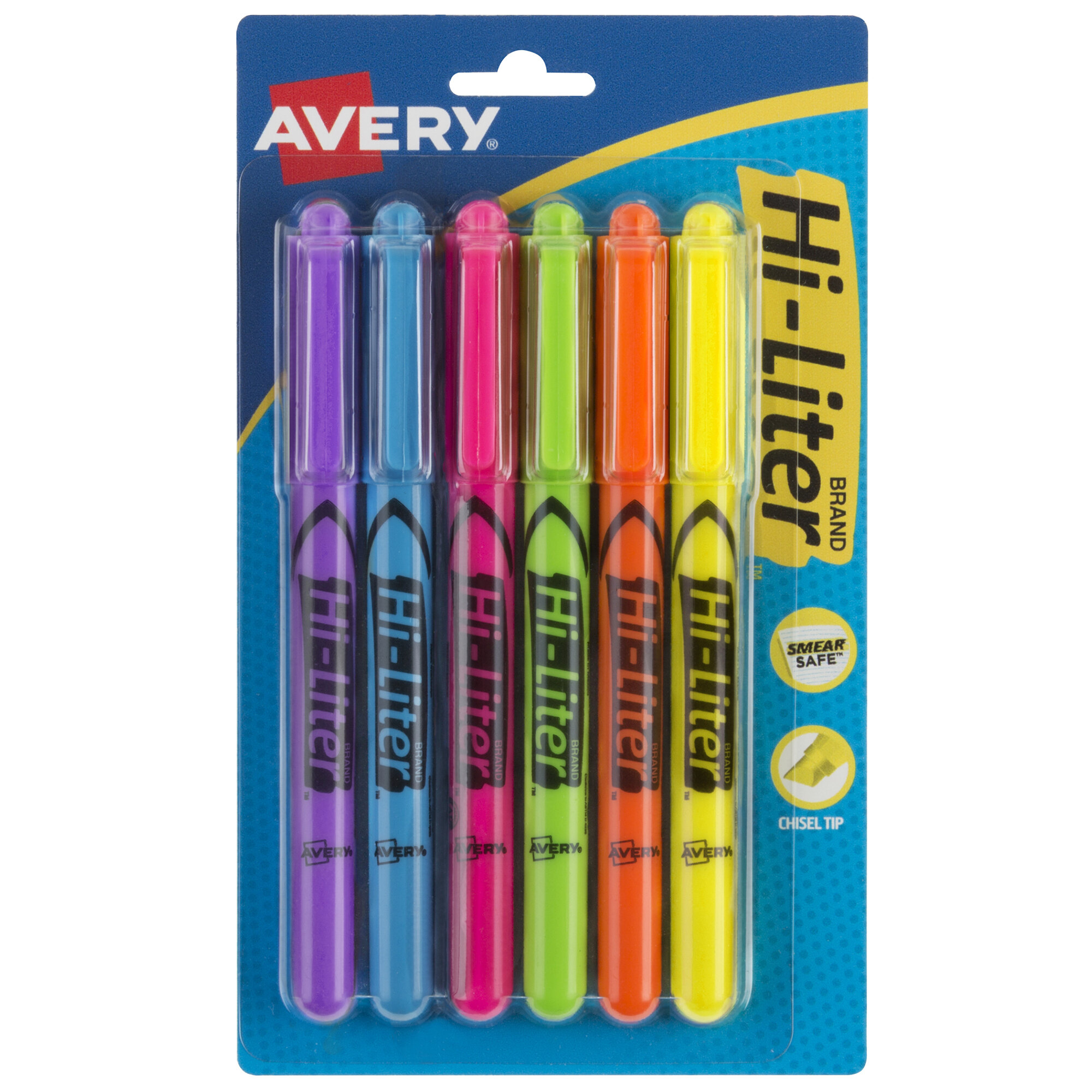 Avery Hi-Liter Chisel Tip Tank-Style Highlighters - Assorted Colours - 12 Pack