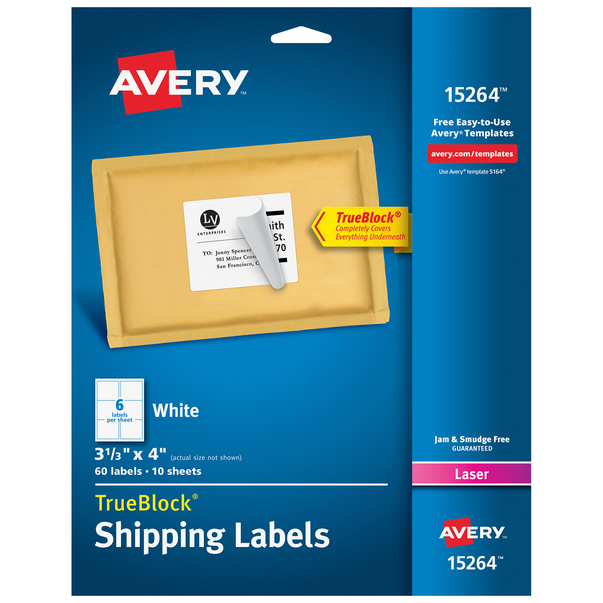 Avery 15264 TrueBlock 3 1/3" x 4" White Permanent Printable Shipping