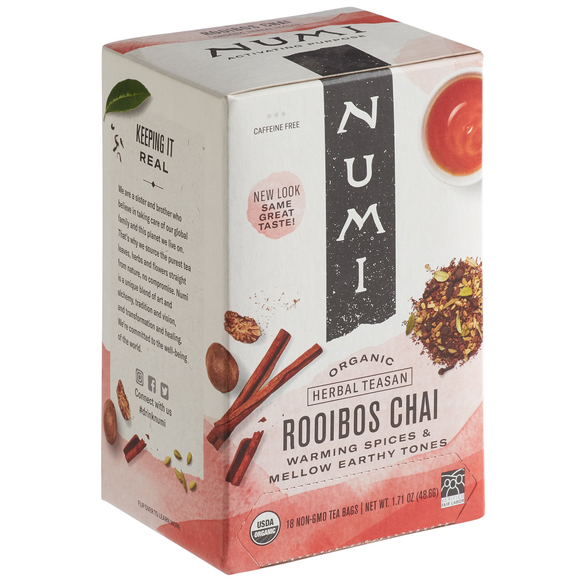 Numi Organic Rooibos Chai Tea Bags 18/Box
