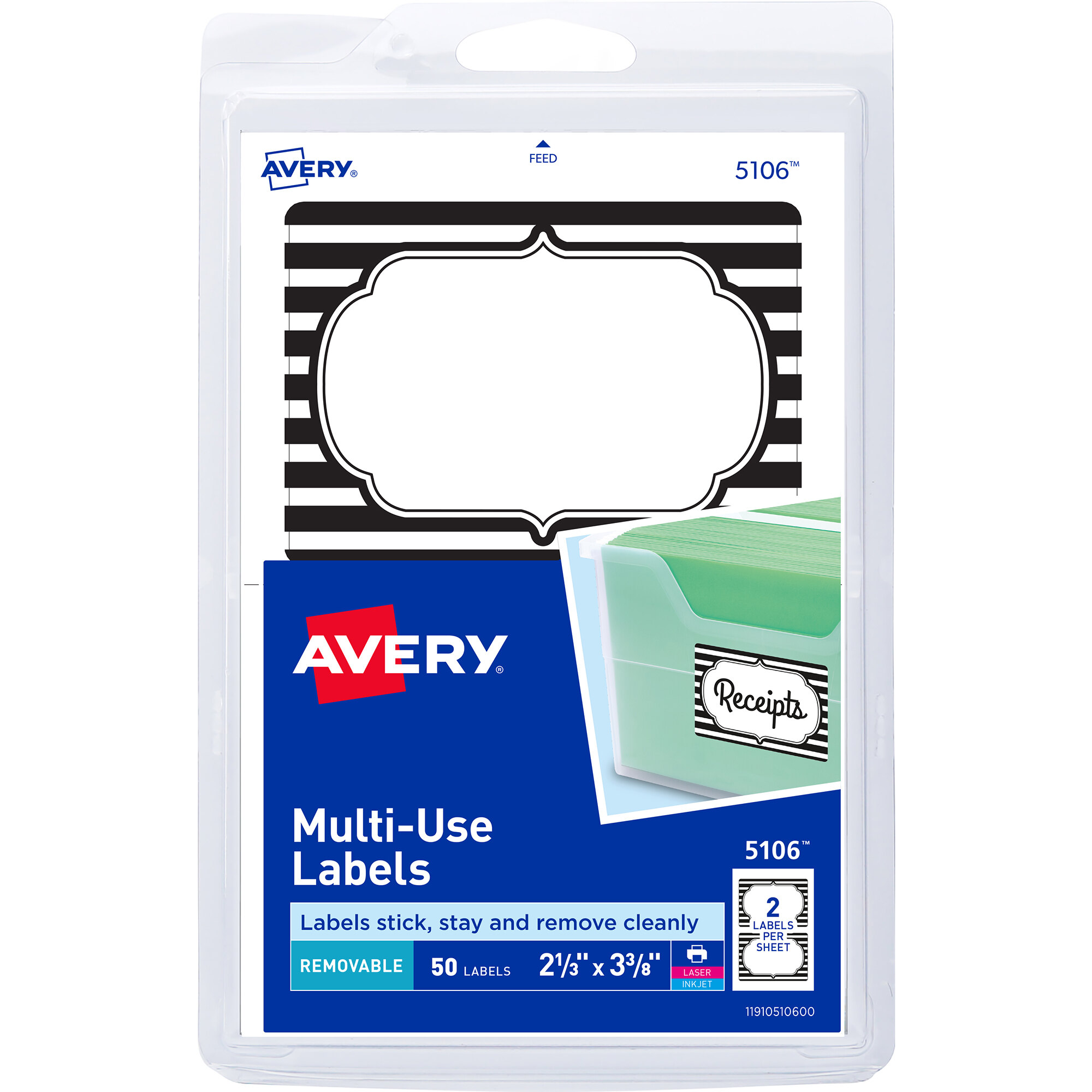 Avery 05106 2 1/3" x 3 3/8" Matte White / Black Removable Printable