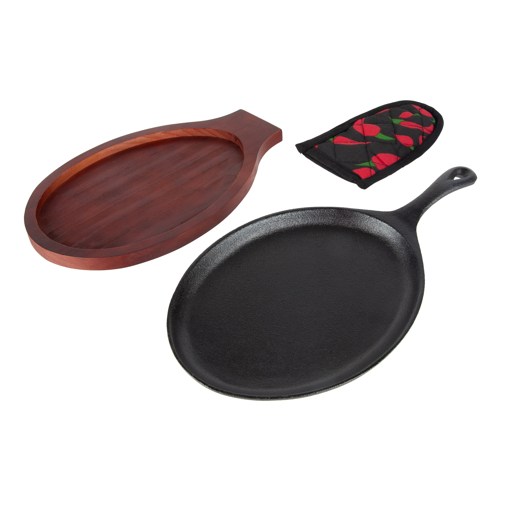 Valor 9 1/4" x 7" Oval PreSeasoned Cast Iron Fajita Skillet with