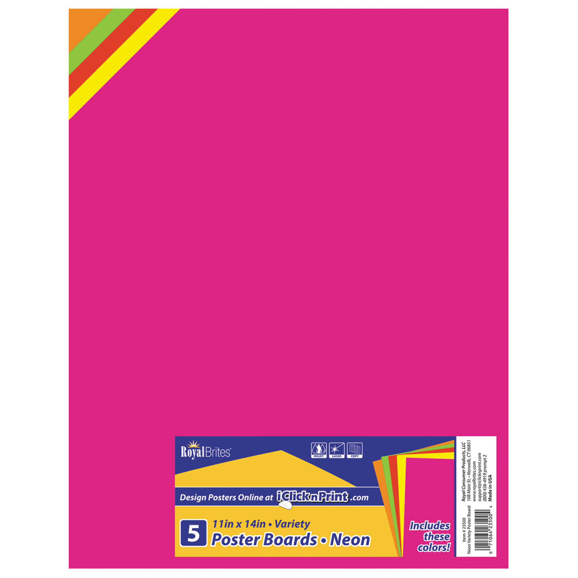 Royal Brites 23500 11 X 14 Assorted Neon Poster Board 5pack