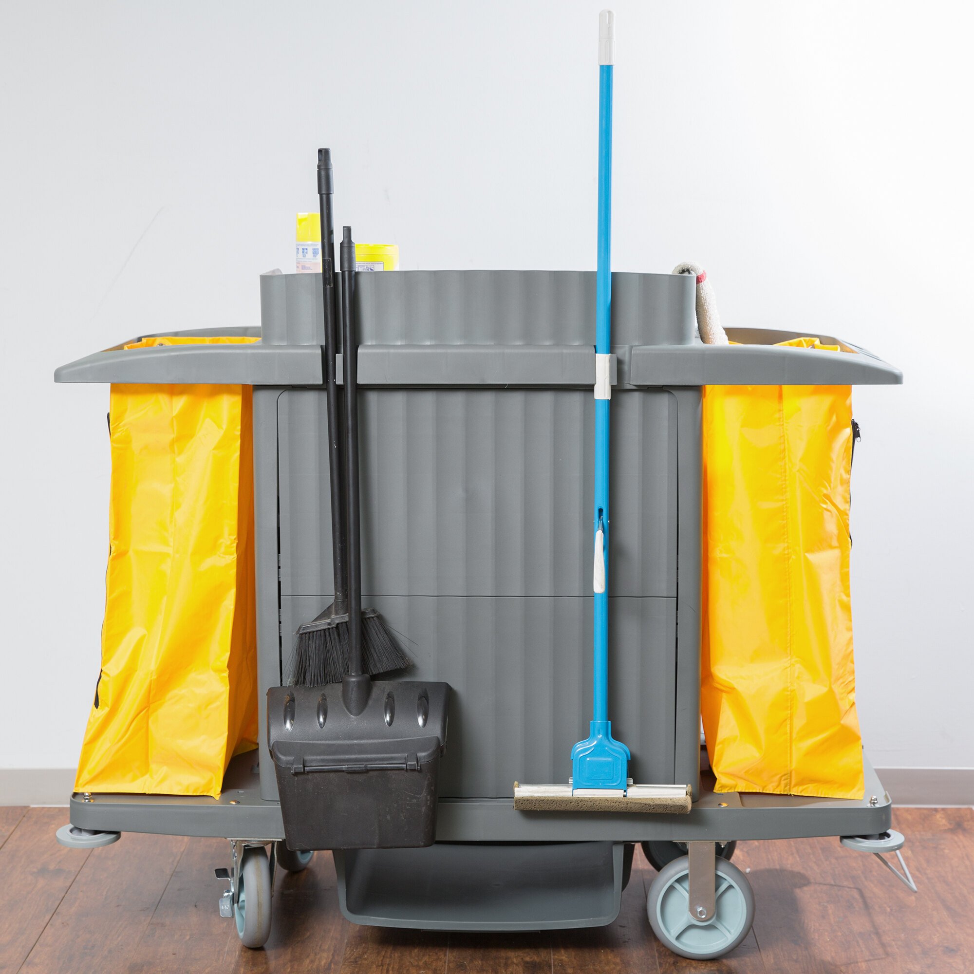 Locking Storage Cart w/ Wheels (Lavex 3Shelf Housekeeping Cart)