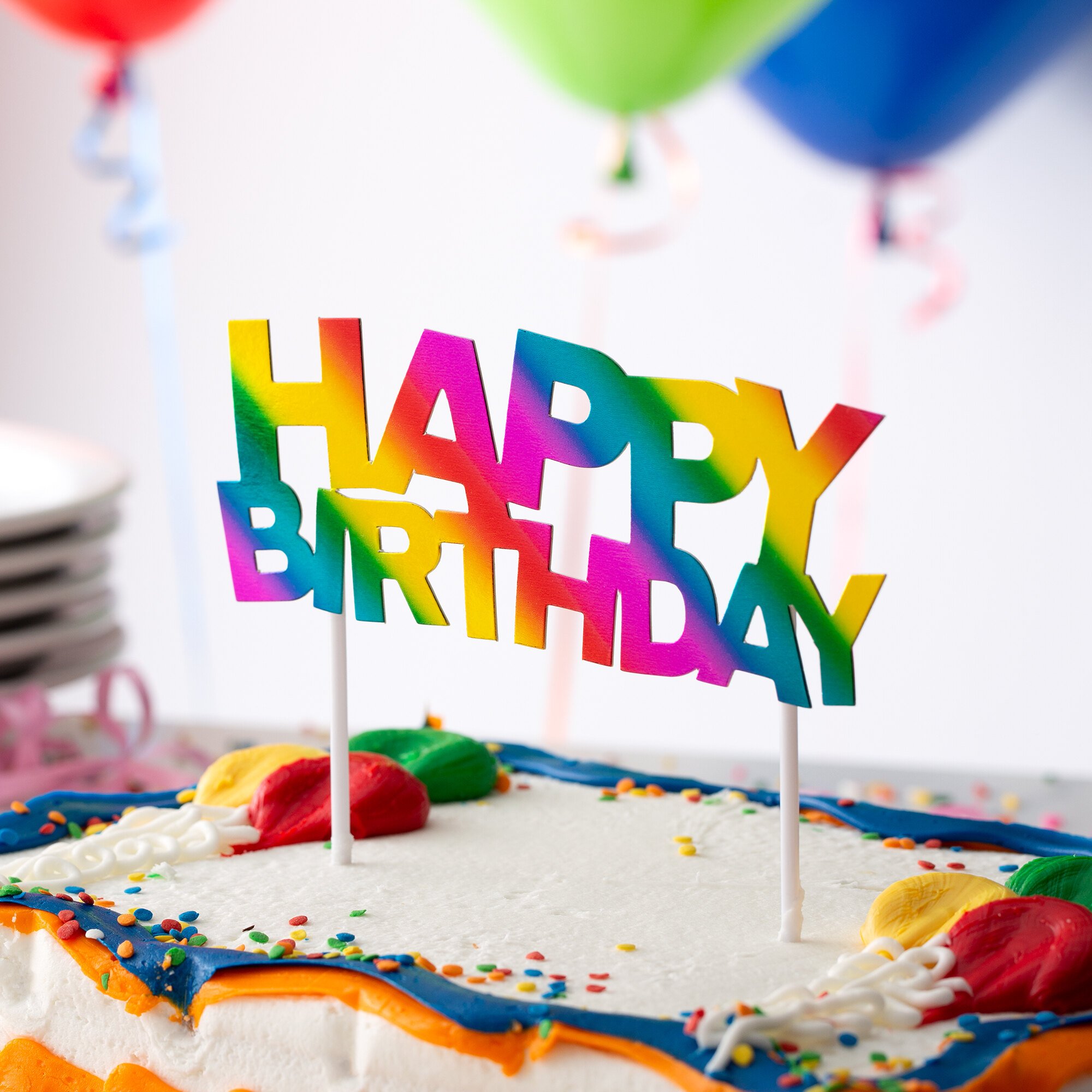 Creative Converting 331795 6" x 7" Rainbow "Happy Birthday" Cake Topper