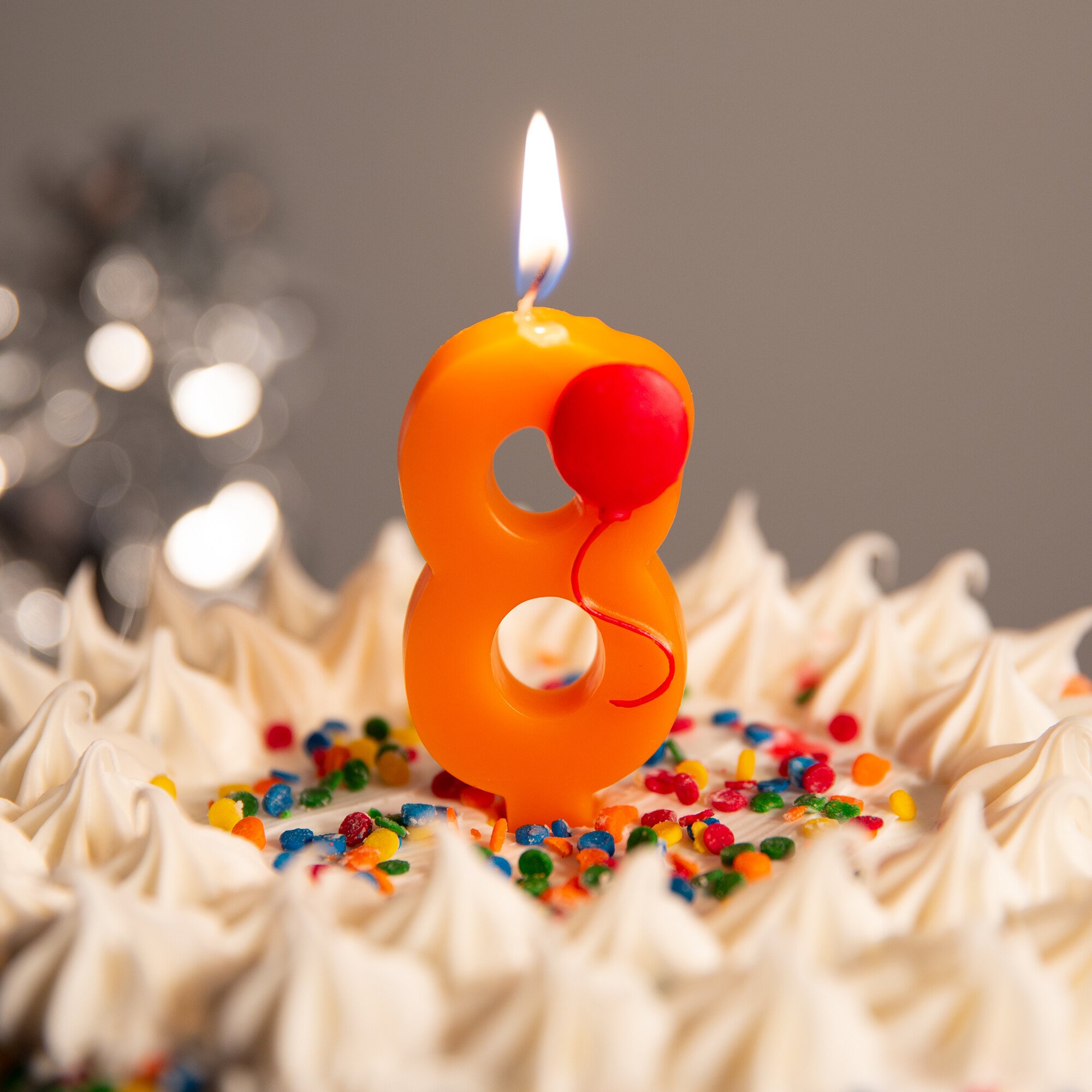 Creative Converting 104208 3" Orange "8" Birthday Candle with Red Balloon