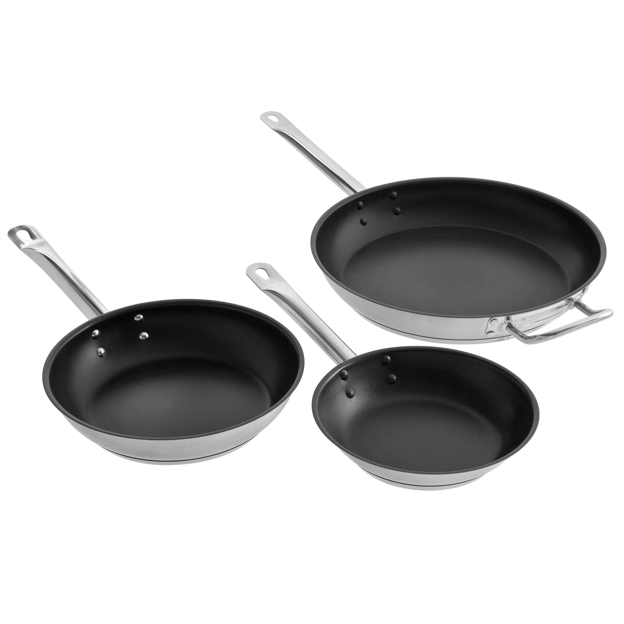 Vigor 3 Piece Stainless Steel Non Stick Fry Pan Set With Aluminum Clad
