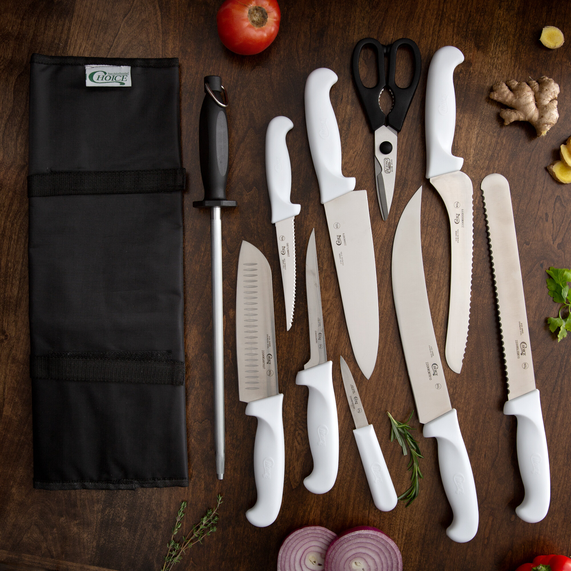 white knife set with white block