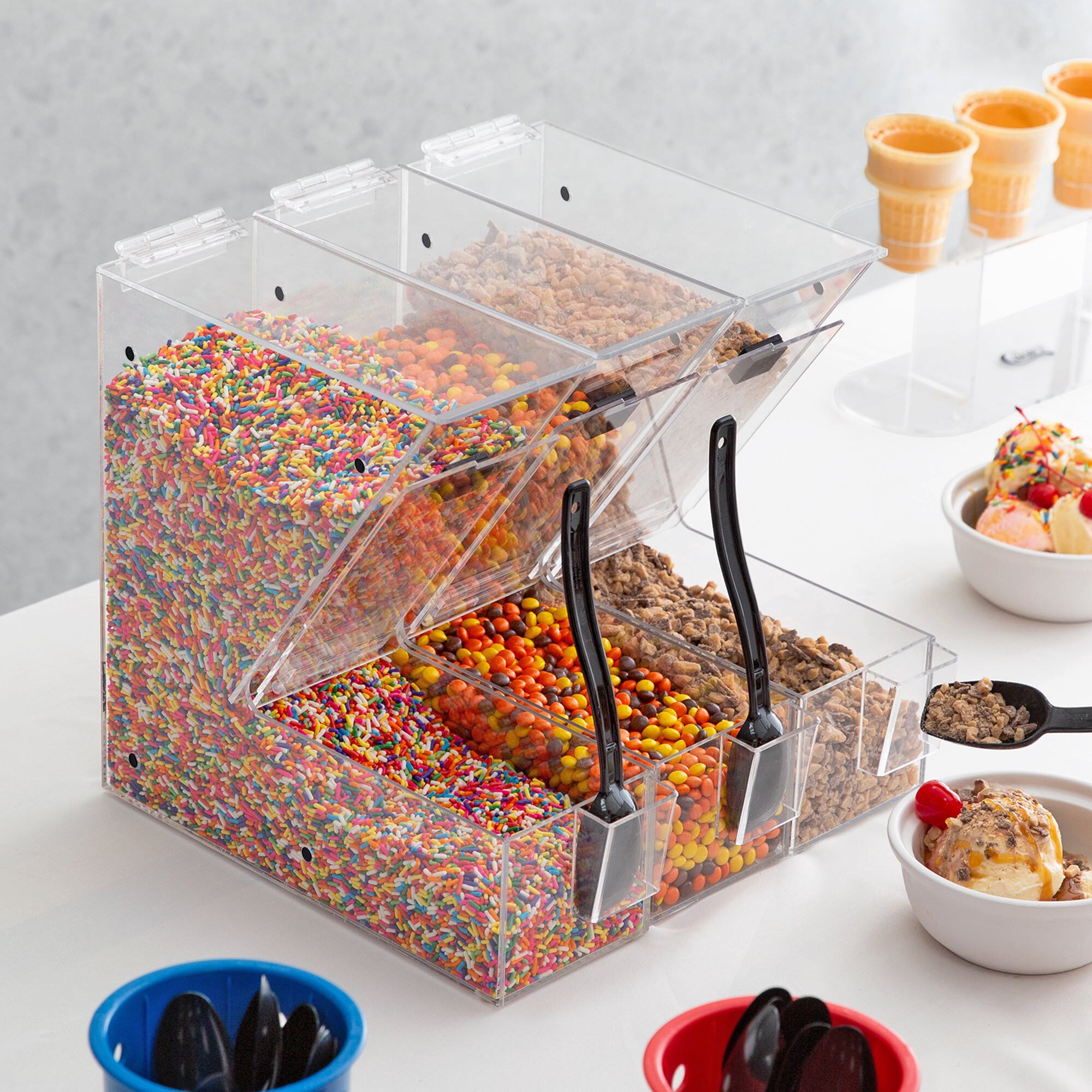 Choice 11" x 4" x 11" Stackable Candy / Topping Dispensers with Scoop