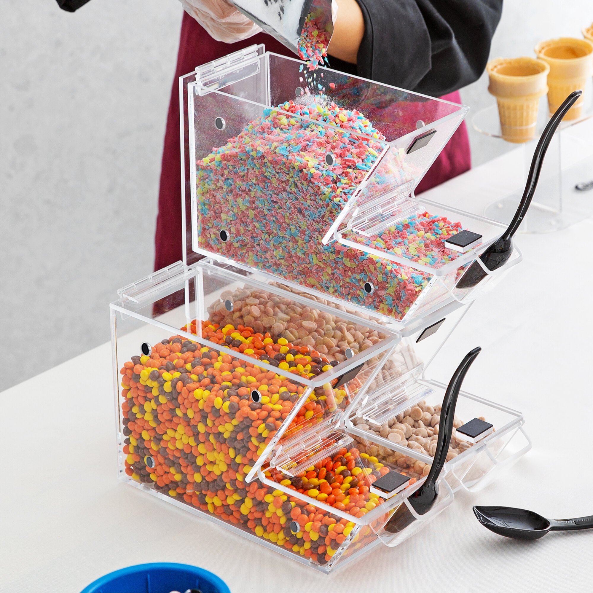 Choice 11" x 4" x 7" Stackable Candy / Topping Dispensers with Scoop