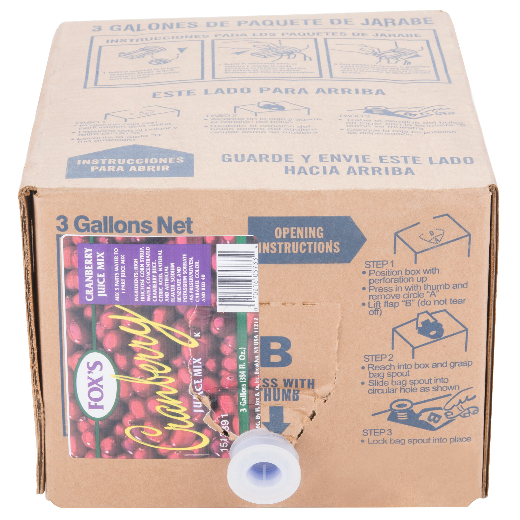Fox's 3 Gallon Bag In Box Cranberry Juice Syrup