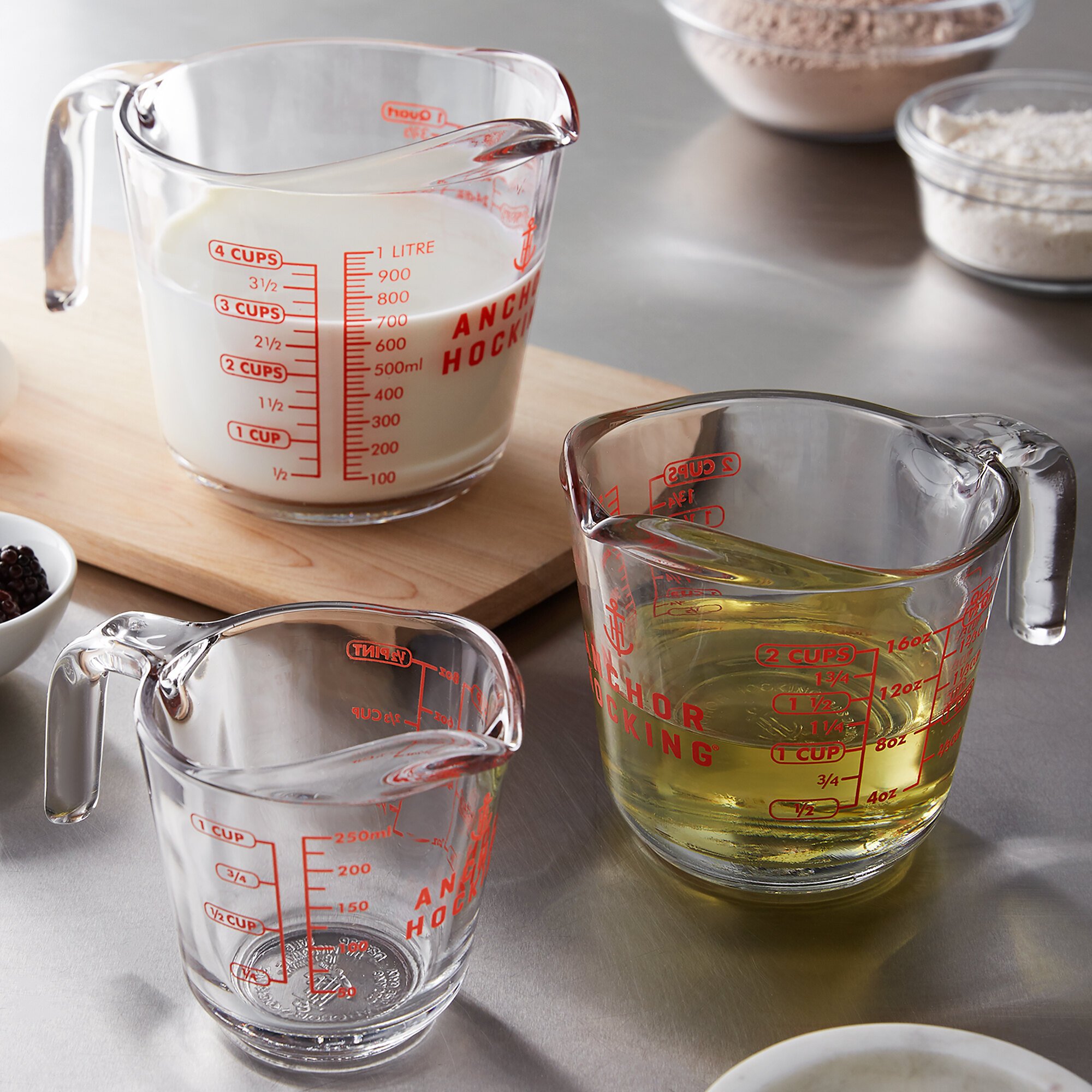 Anchor Hocking 3 Piece Glass Measuring Cup Set 4075