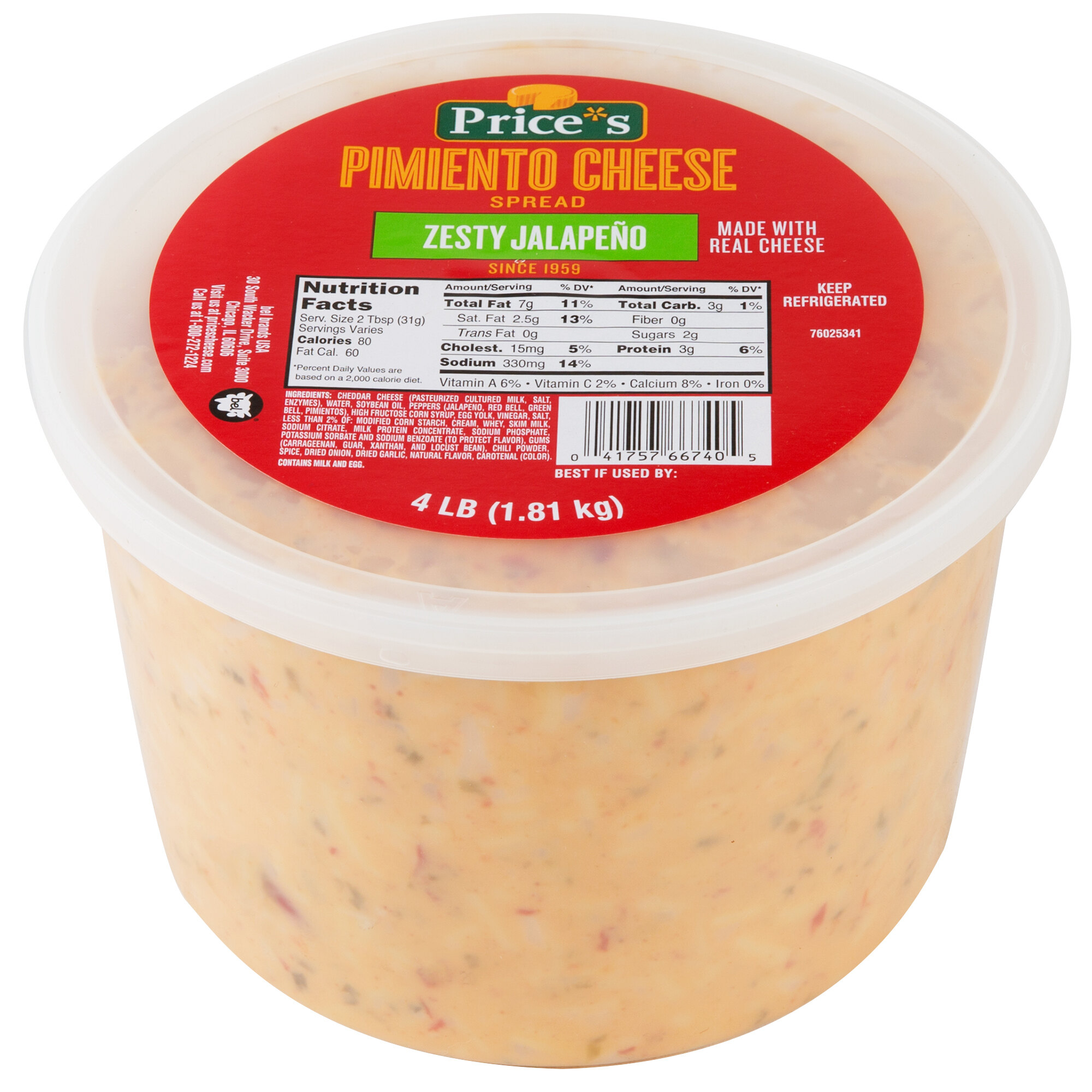 Price's Zesty Jalapeno Pimiento Cheese Spread 4 lb. Tub 4/Case