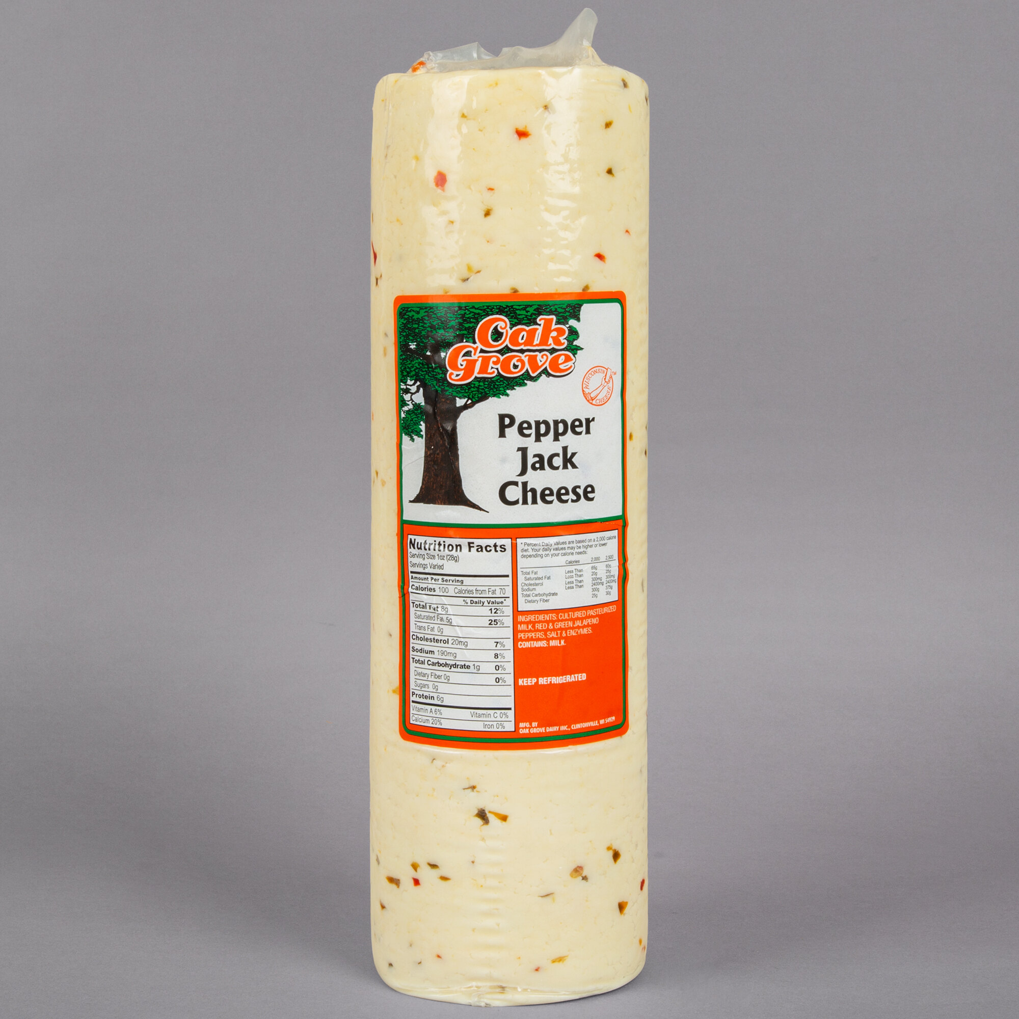 Oak Grove Dairy Pepper Jack Cheese 6 lb. Solid Block 4/Case