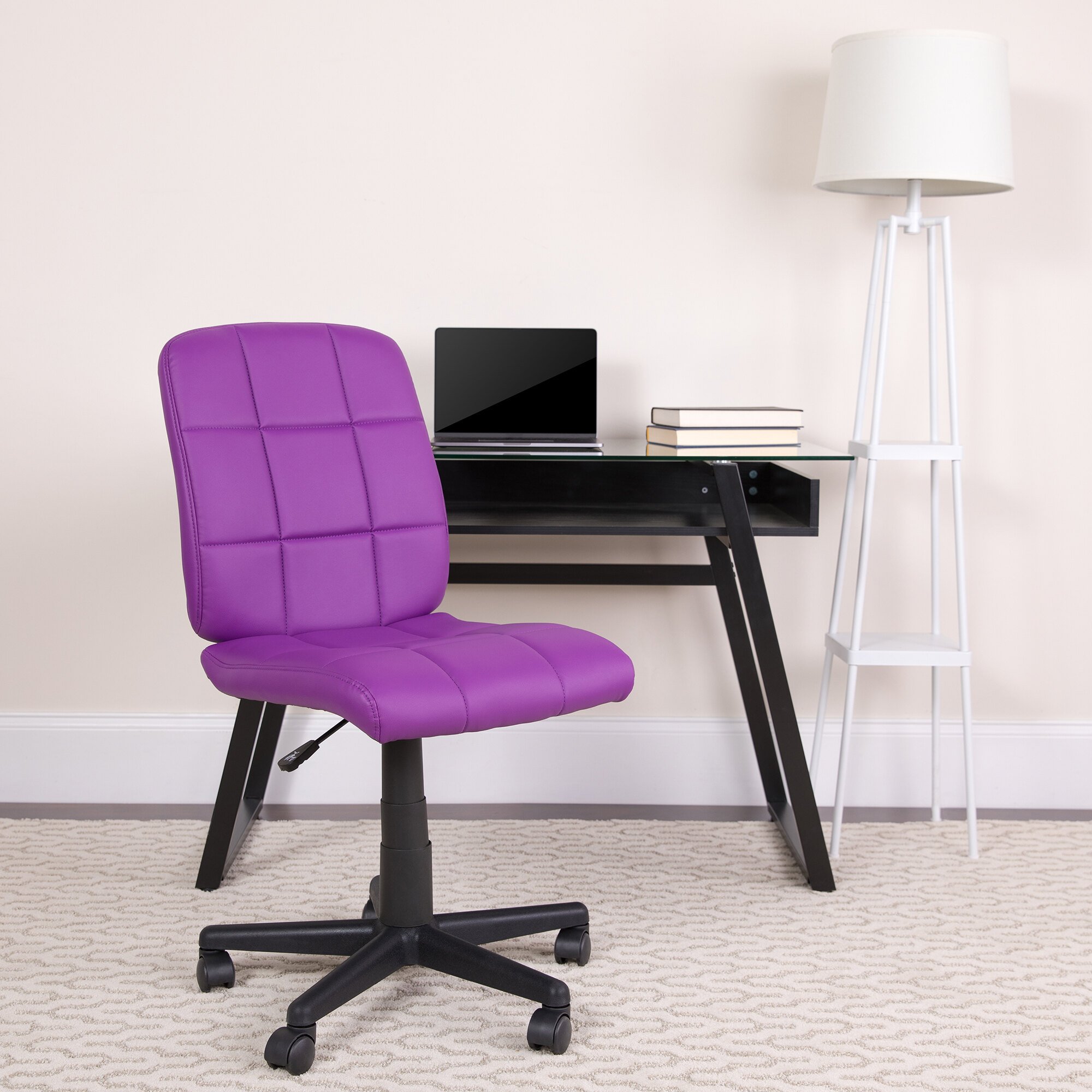 Flash Furniture GO-1691-1-PUR-GG Mid-Back Purple Quilted Vinyl Office
