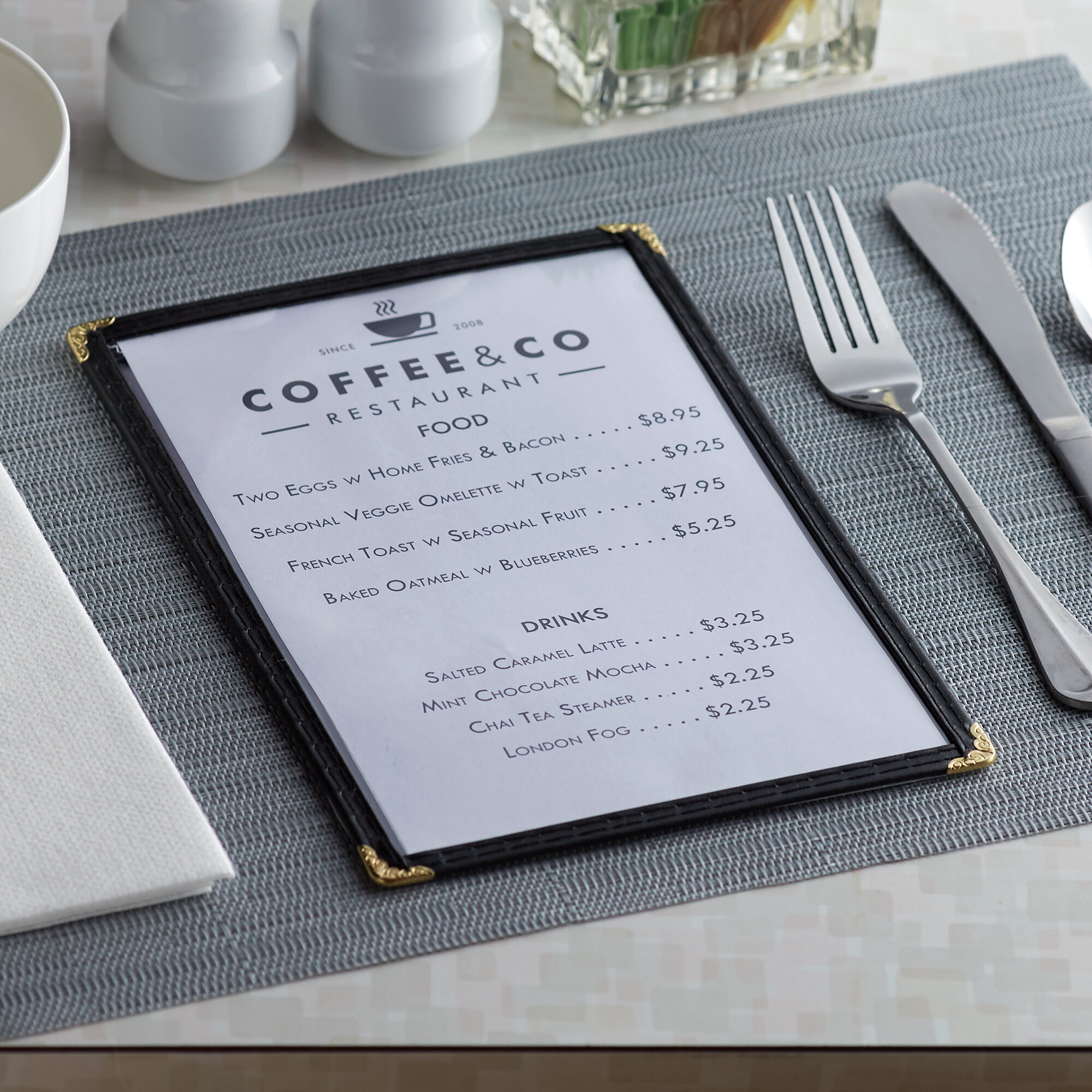 Single Pocket Menu Cover w/ Black Edging (63/8" x 93/8")