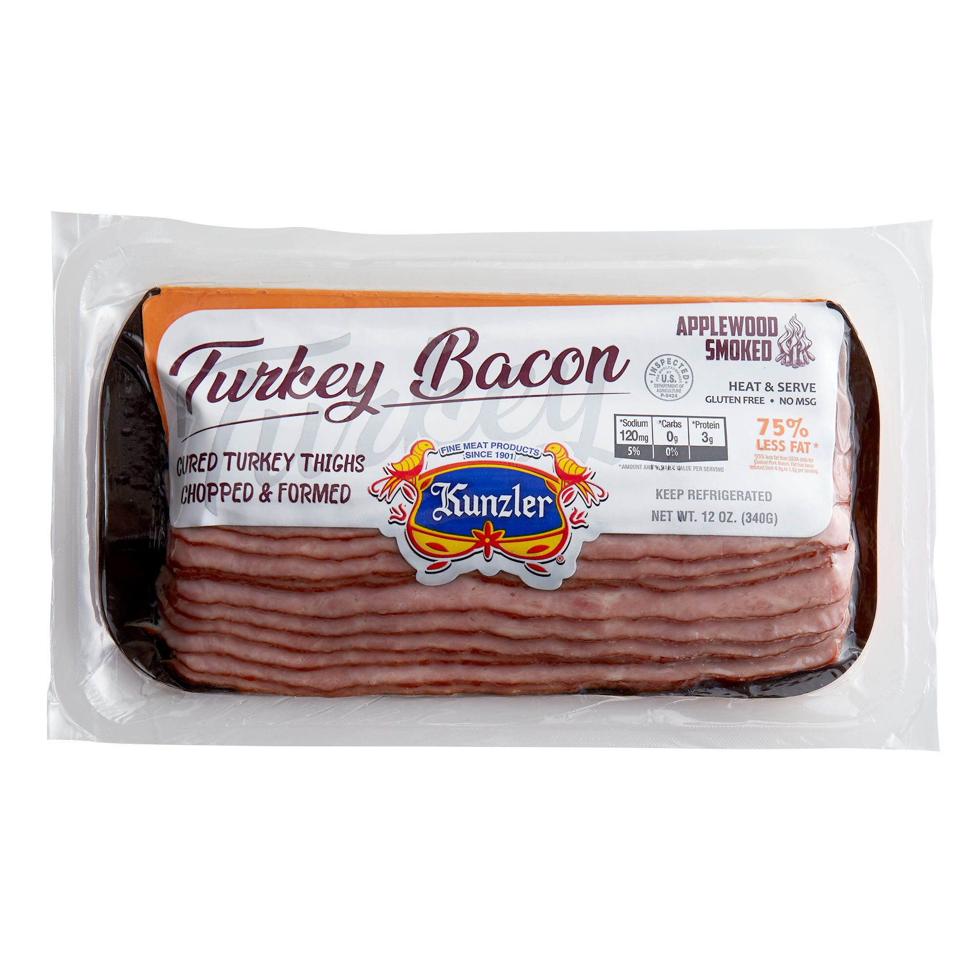 Kunzler Applewood Smoked Turkey Bacon 16/Case