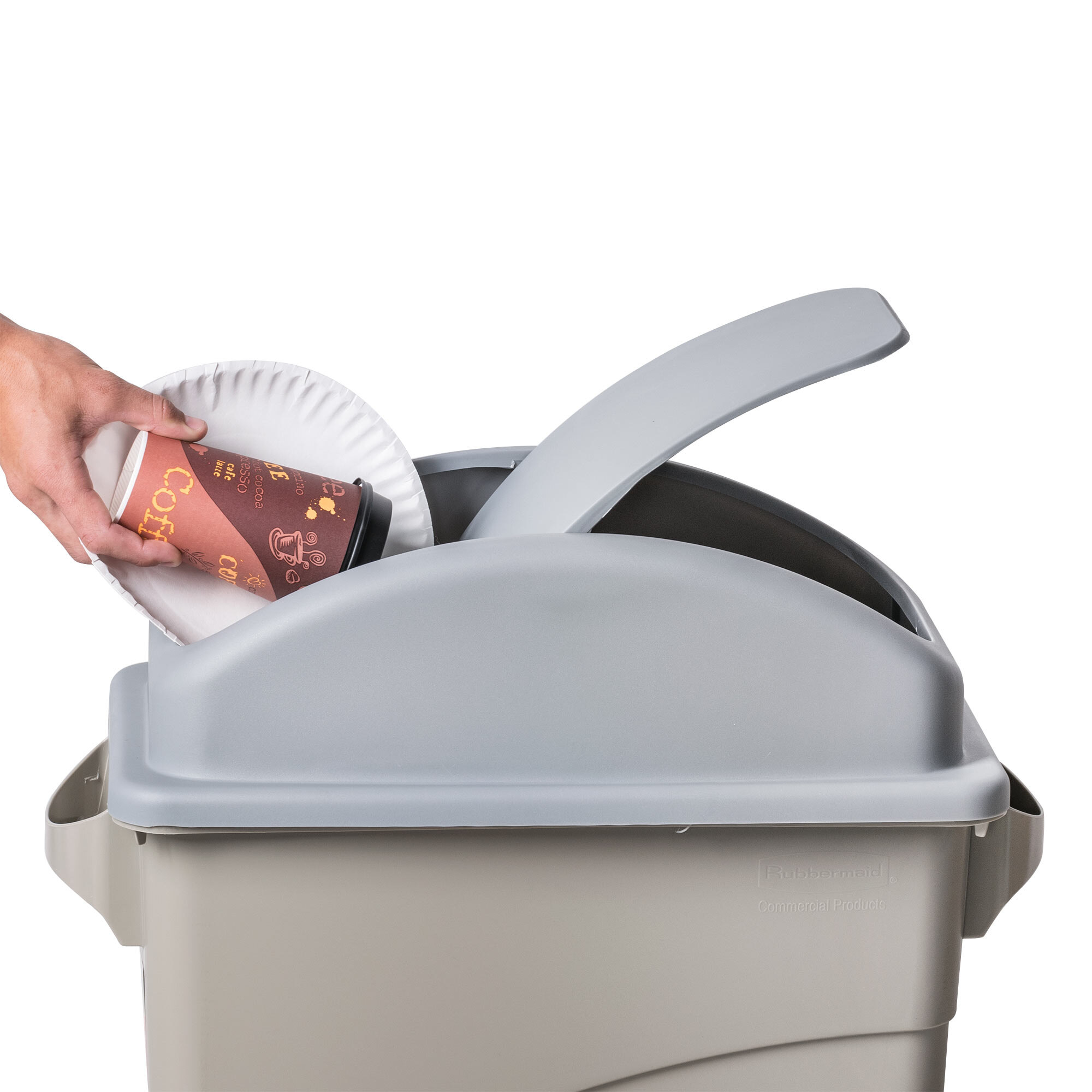 Wall Hugger / Slim Jim Rectangular Trash Can Dome Swing Lid Gray