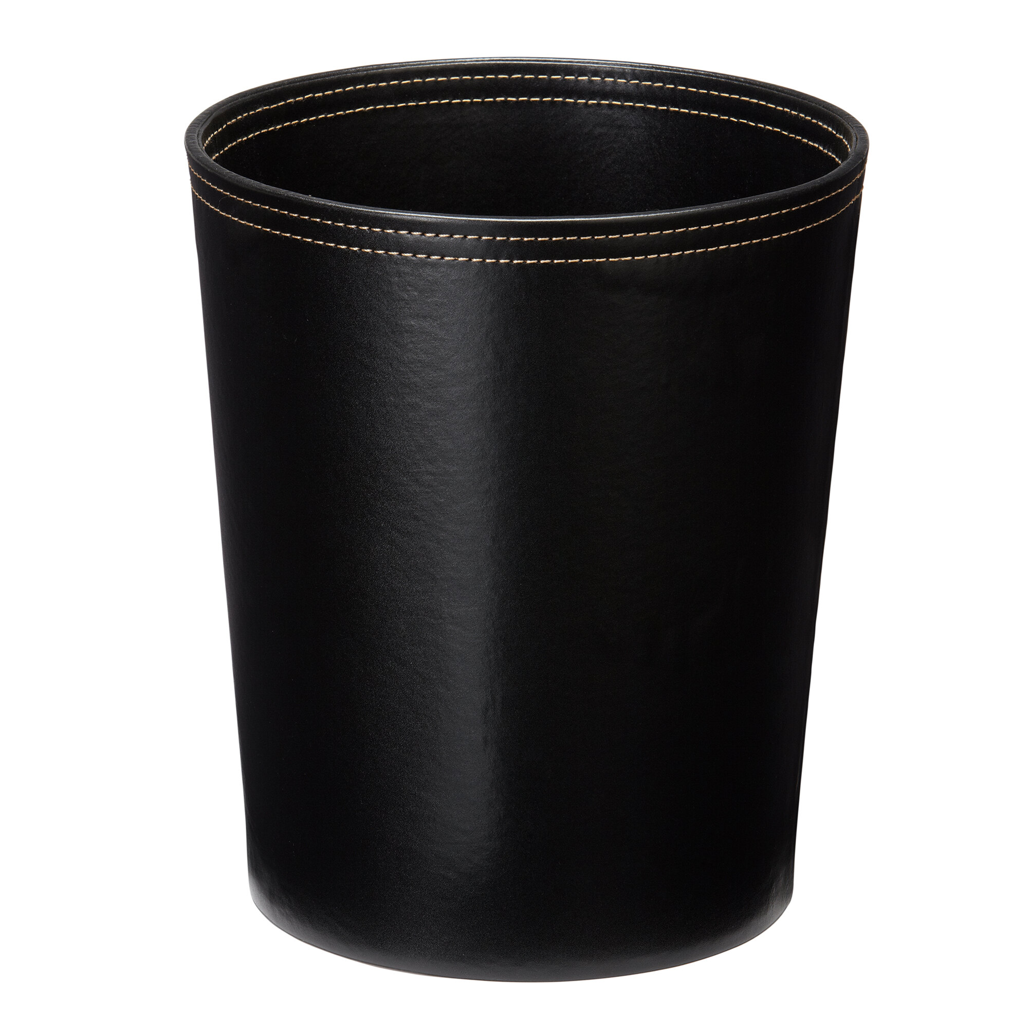 Melrose Black Collection Faux Leather 10 Qt. Round Wastebasket