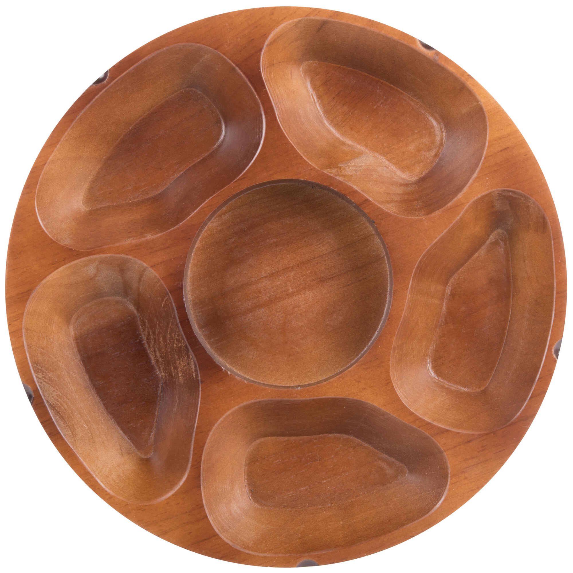 Town 51305 5 Compartment Carved Wooden Pu Pu Platter 12