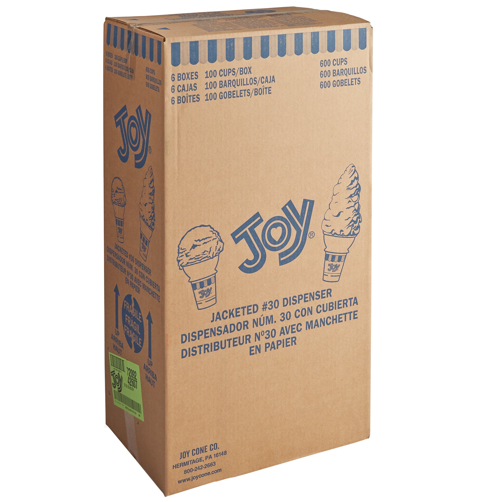 Joy 30 Jacketed Cake Ice Cream Cone for Dispenser 600/Case