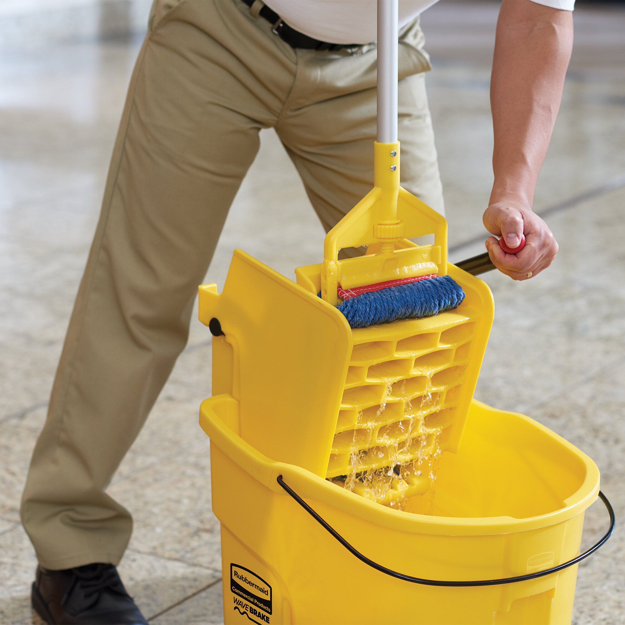 Rubbermaid 2031764 WaveBrake 35 Qt Yellow Mop Bucket With Side Press