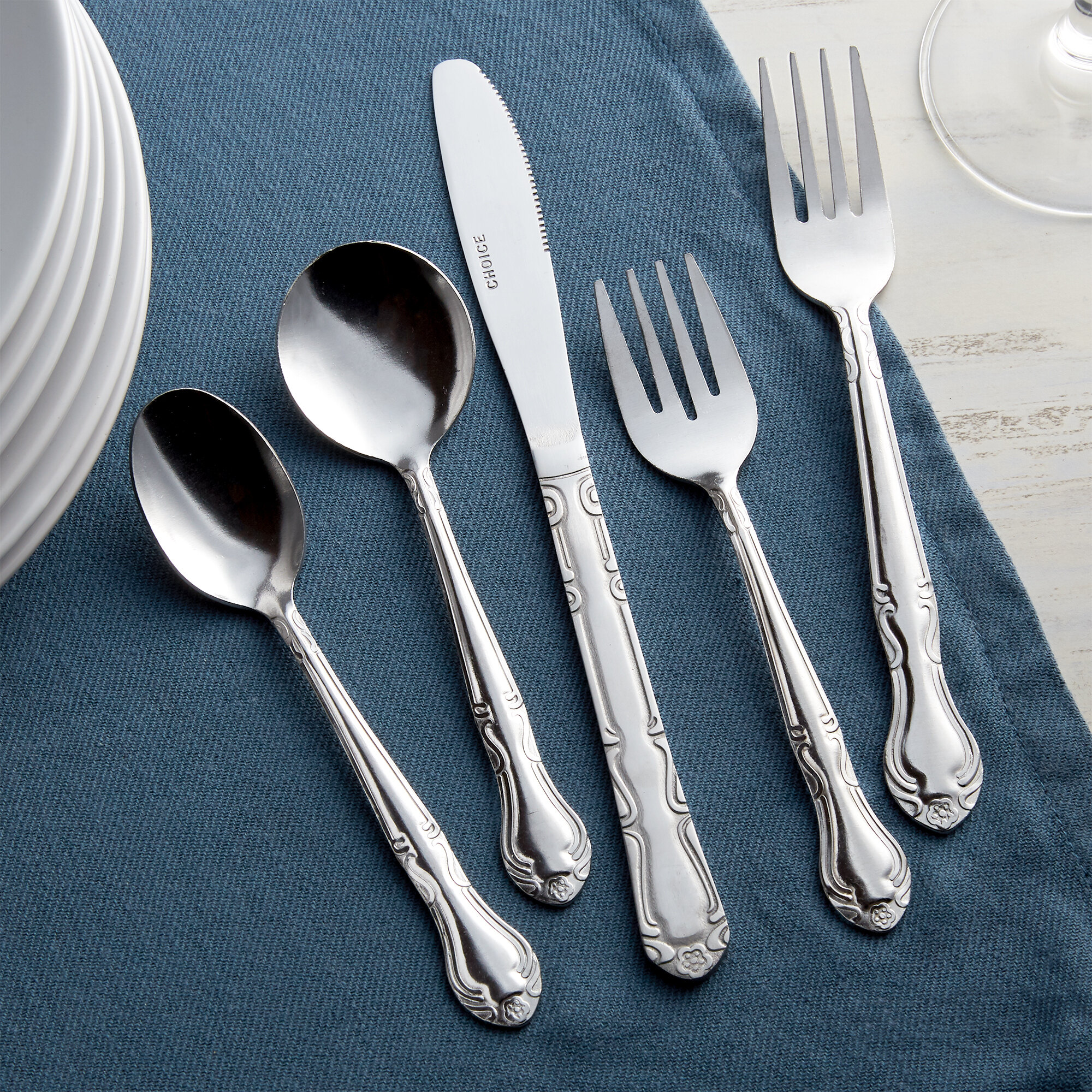Choice Bethany 18/0 Stainless Steel Flatware Set with Service for 12 18 0 Stainless Steel Flatware