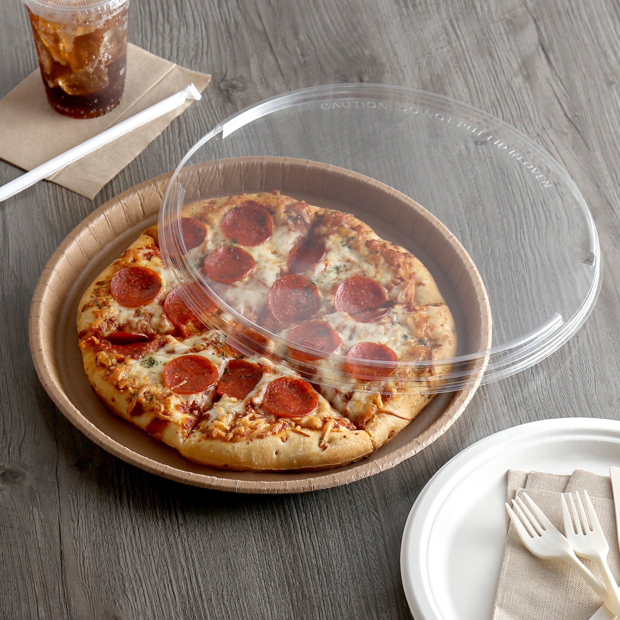 Solut 68260CP 13" Bake and Show Kraft Oven Safe Takeout Cookie / Pizza Tray with Lid 30/Case