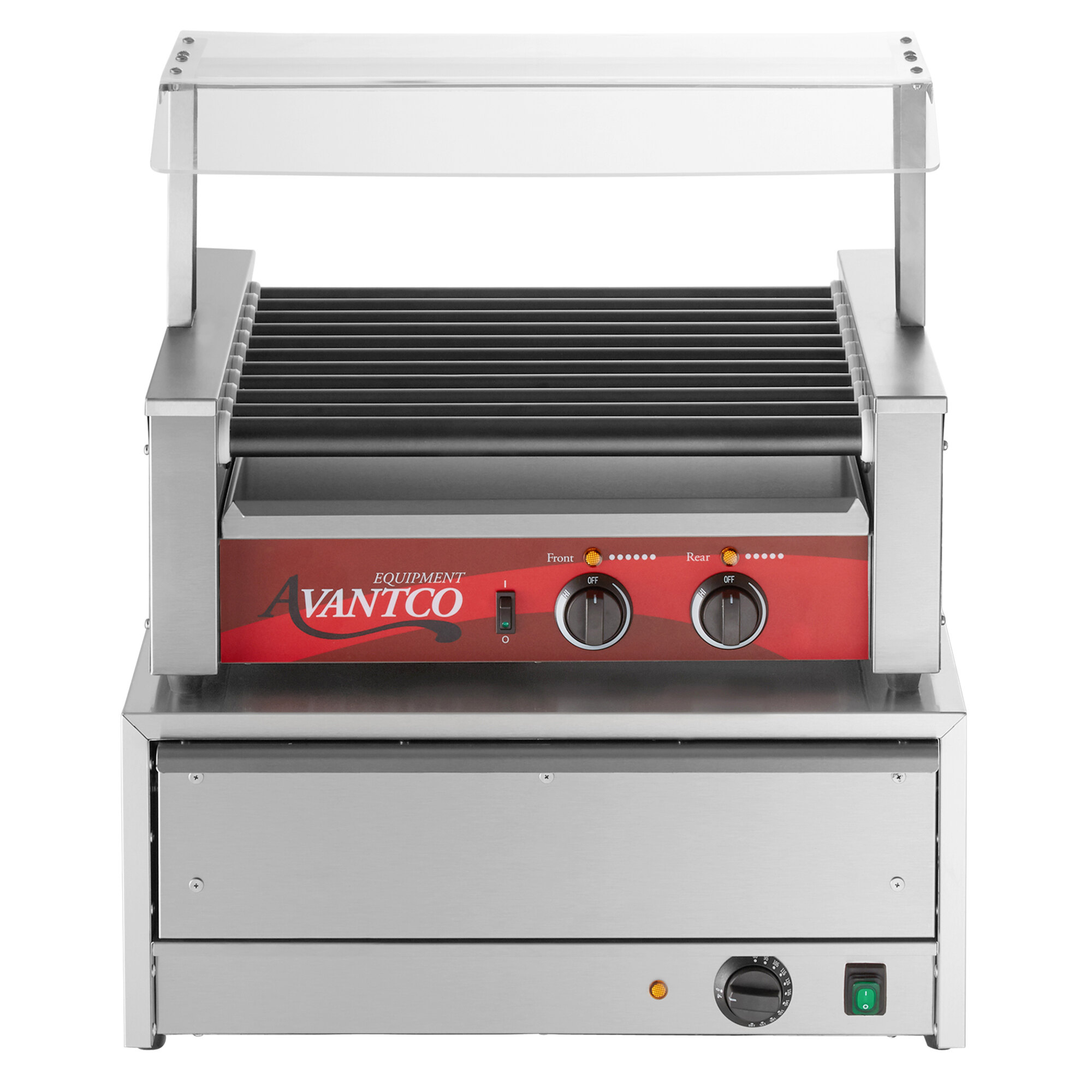 Avantco 30 Hot Dog NonStick Roller Grill with PassThrough Canopy and