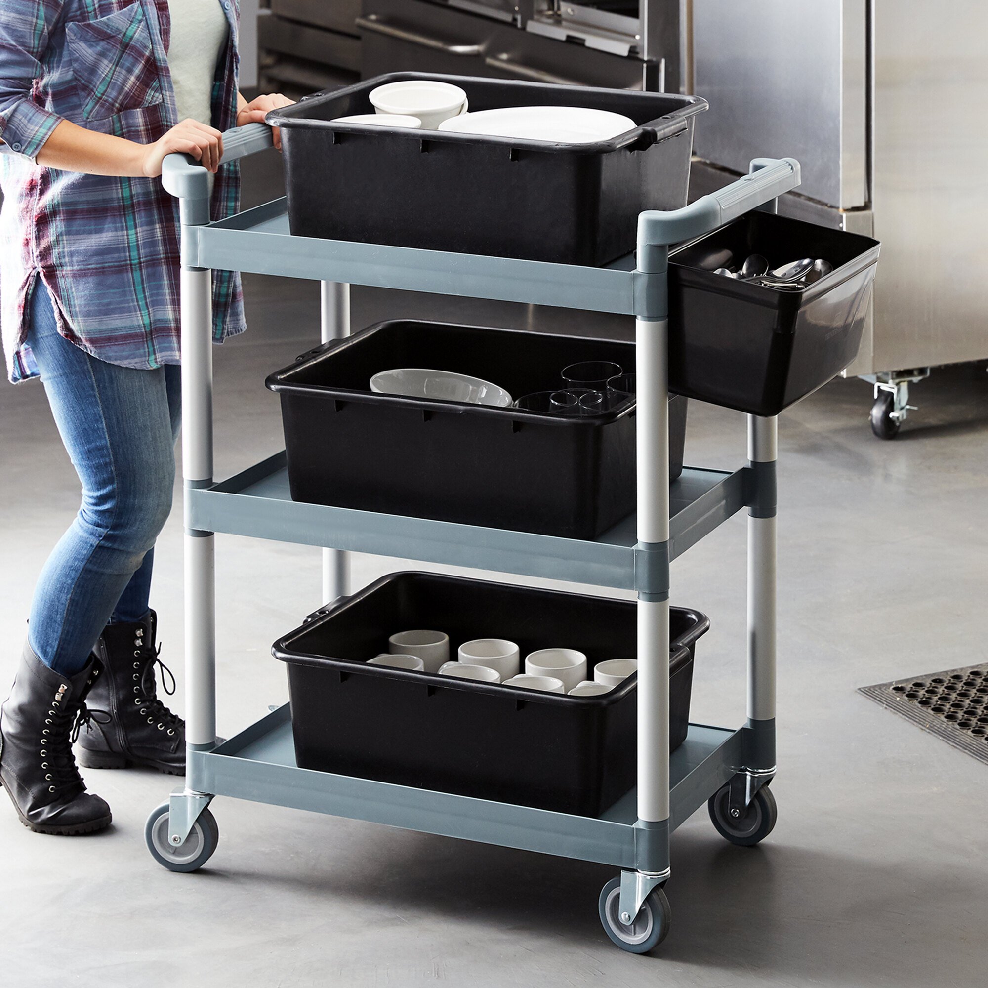 Choice Gray Utility / Bussing Cart with Three Shelves 32" x 16"