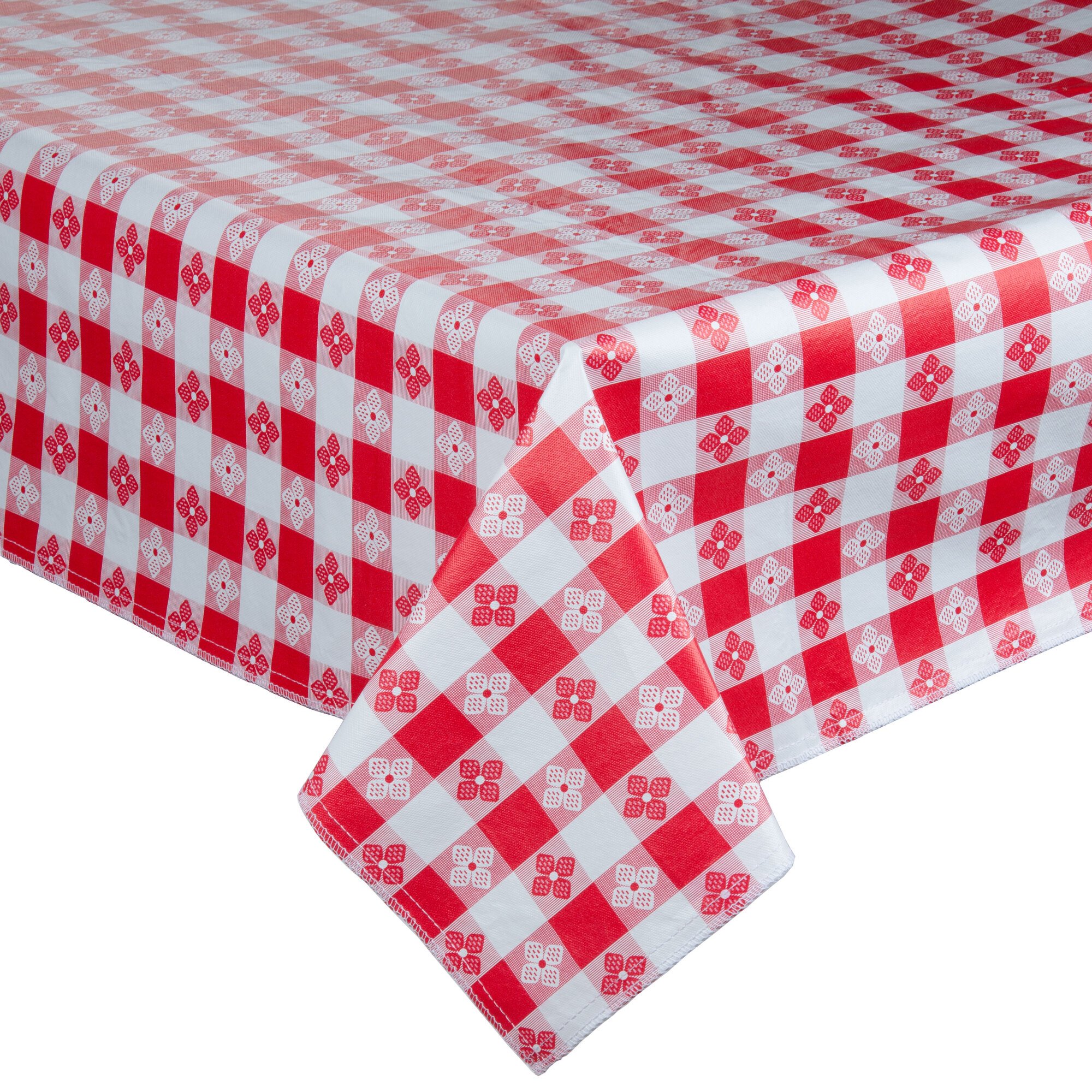 Intedge 52" x 52" Red Checkered Gingham Vinyl Table Cover with Flannel Back