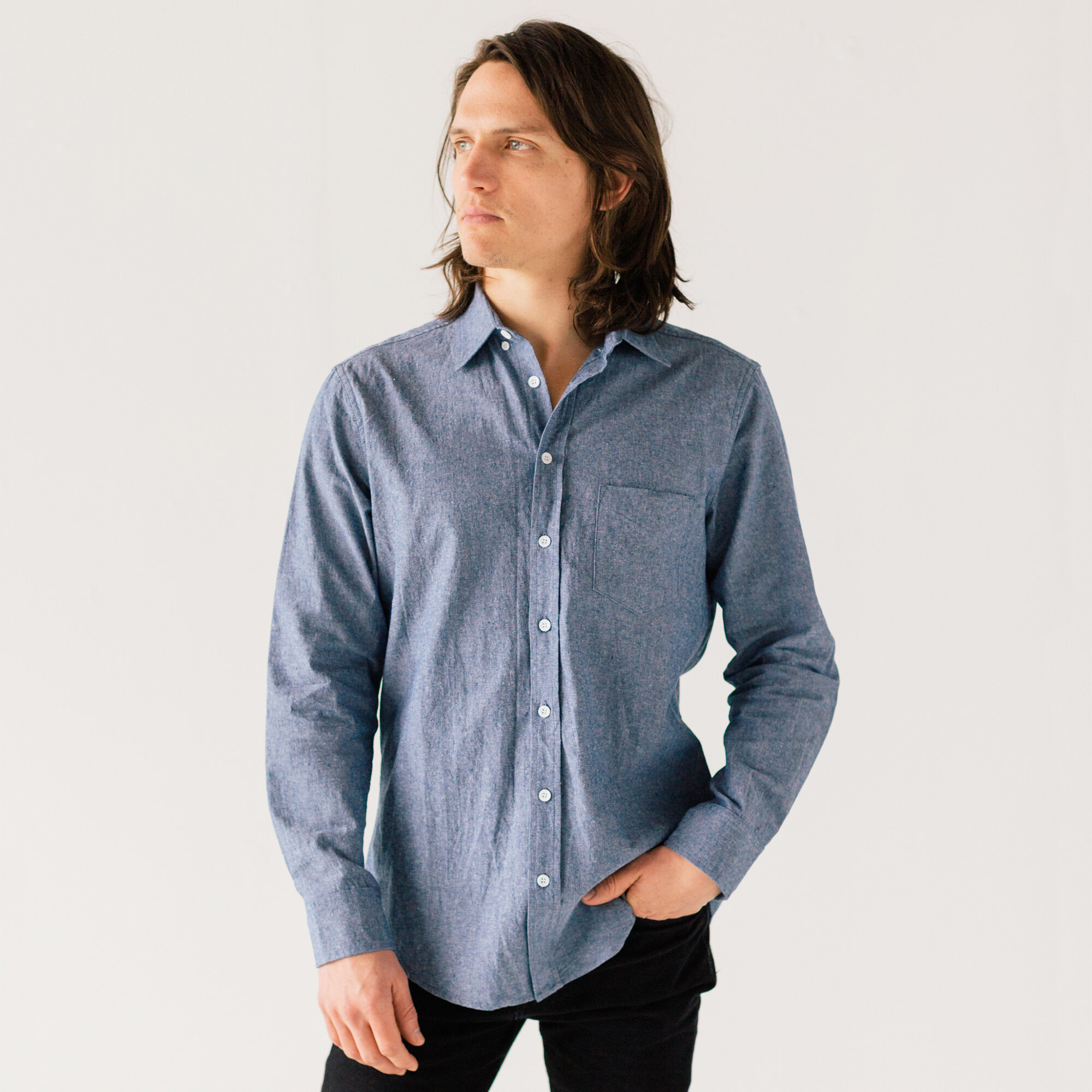 Stock Mfg. Co. Men's Blue Long Sleeve Chambray Shirt - 2XL