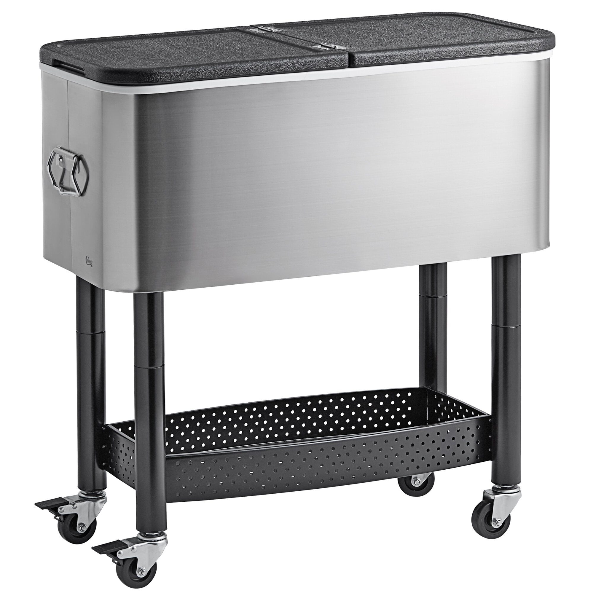 Choice 65 Qt. Stainless Steel Beverage Cooler Cart 31 1/8" x 15 3/8" x 32 11/16"