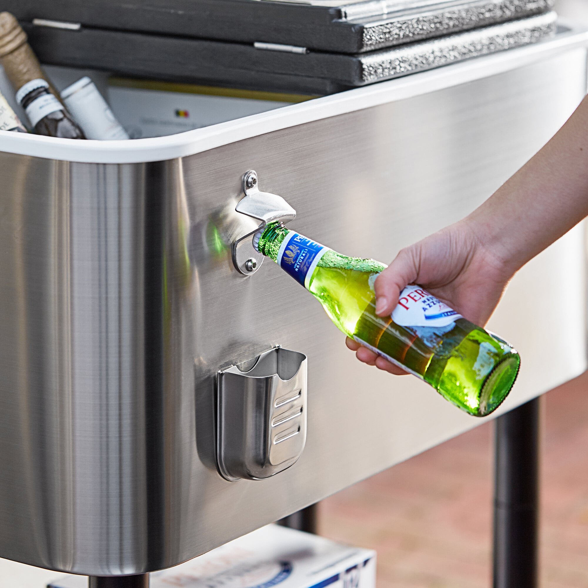 Choice 65 Qt. Stainless Steel Beverage Cooler Cart 31 1/8" x 15 3/8" x 32 11/16"