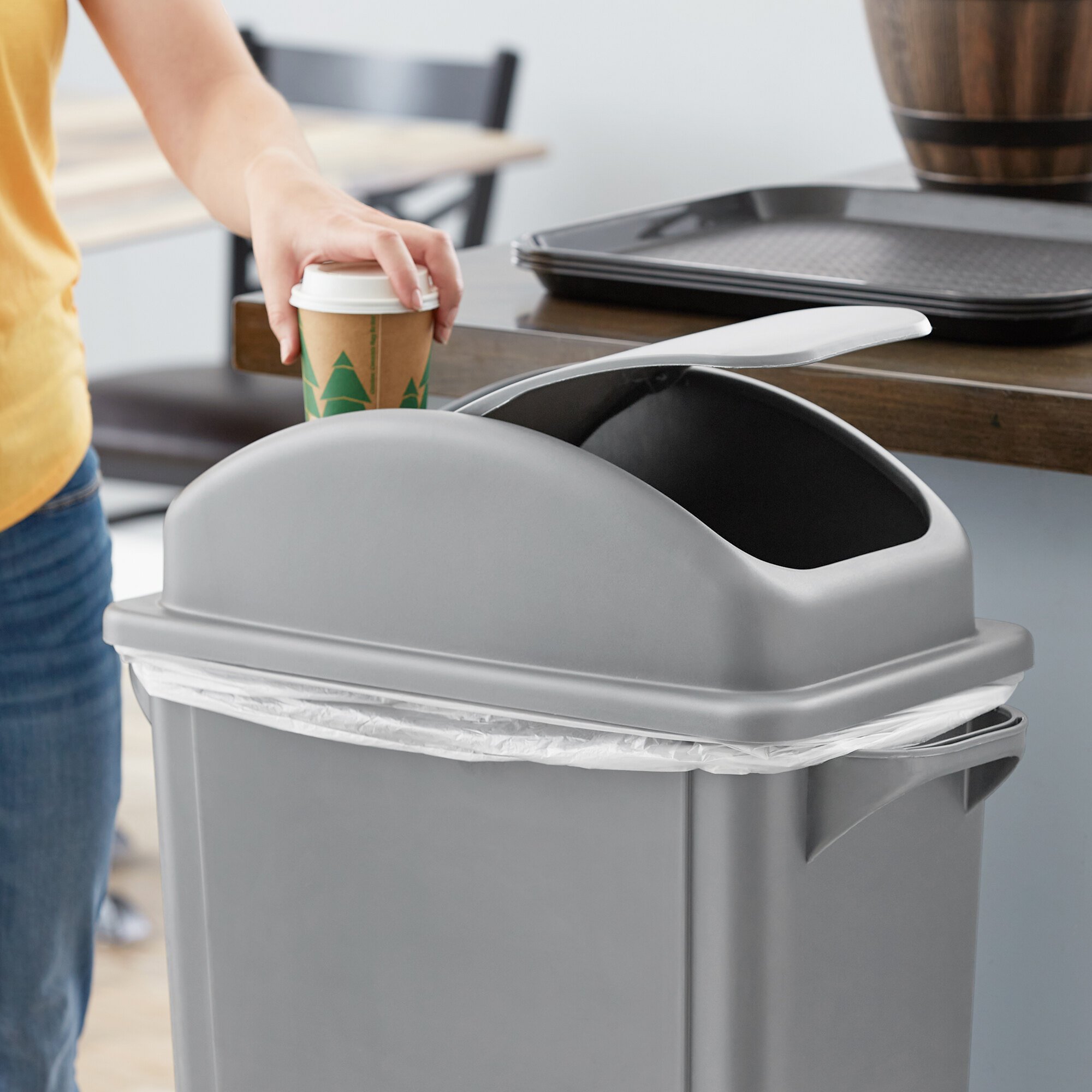 Lavex Janitorial Gray Slim Rectangular Trash Can Dome / Swing Top Lid