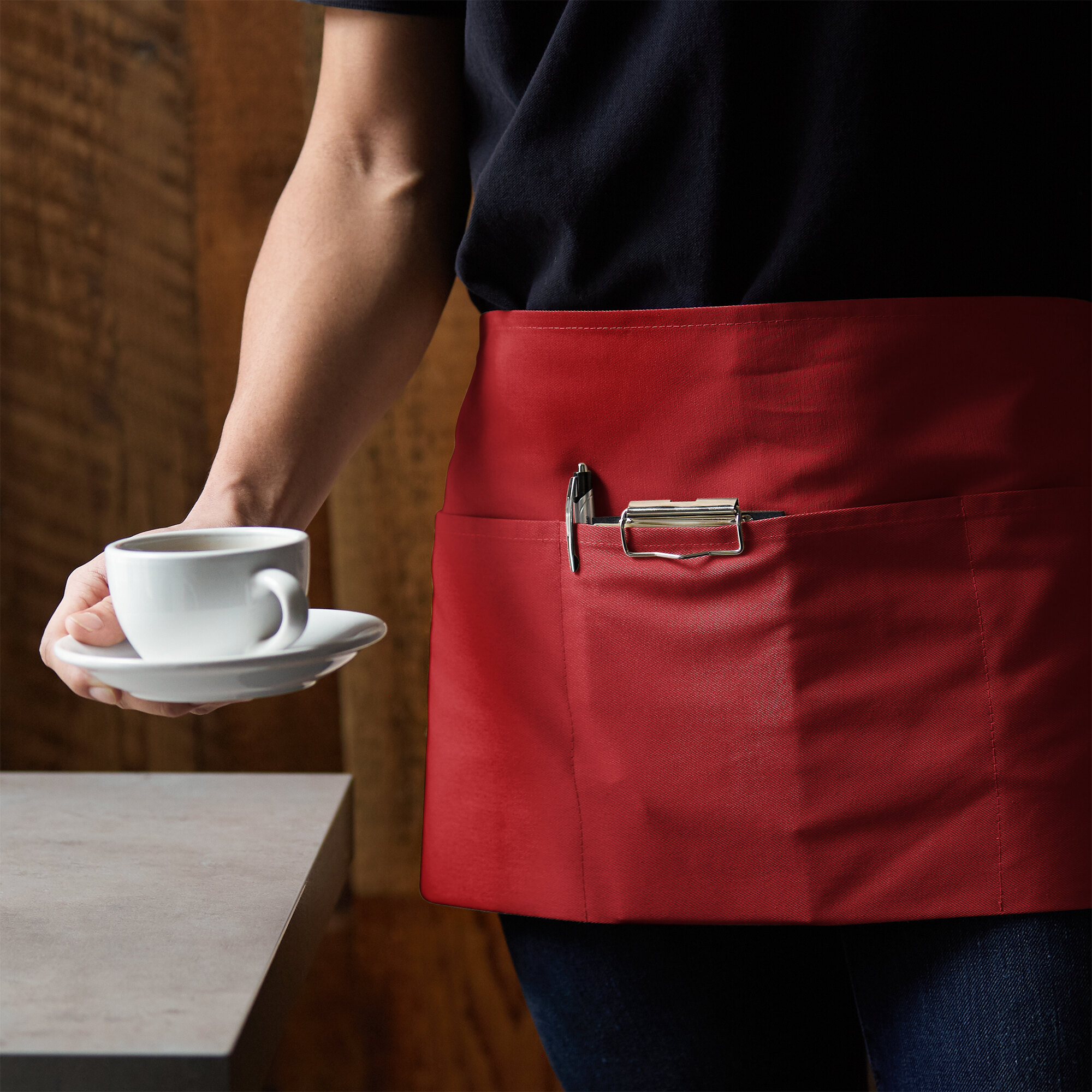 Choice Red Standard Waist Apron with 3 Pockets 12"L x 26"W