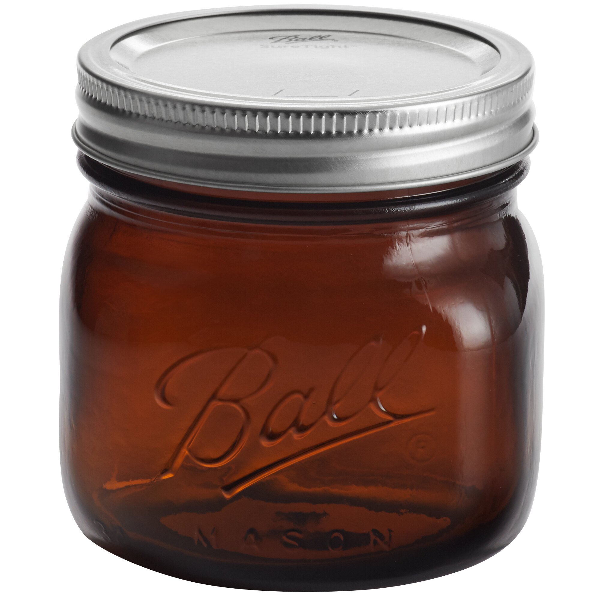 Ball 1440069045 16 oz. Pint Elite Amber Wide Mouth Glass Canning Jar with Silver Metal Lid and