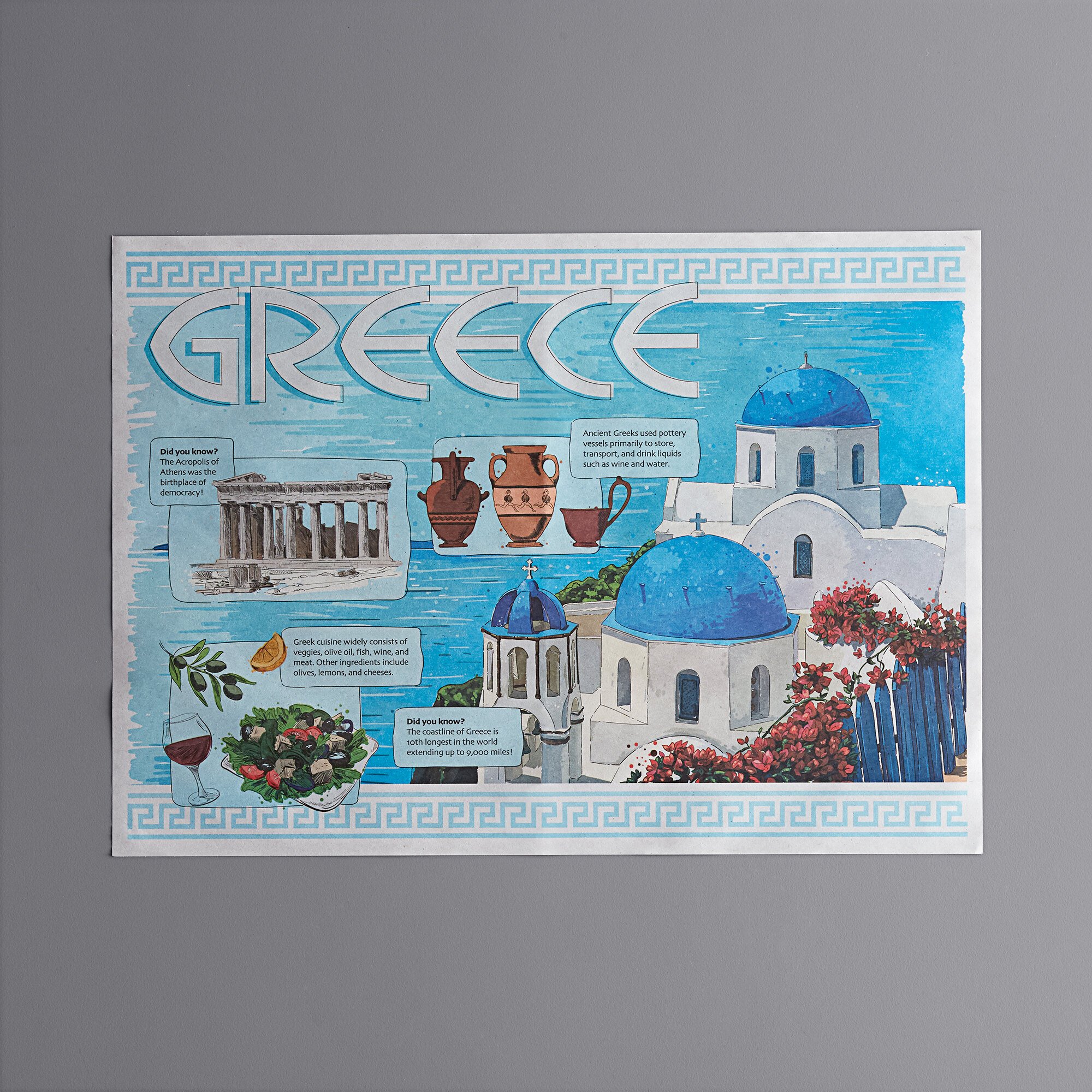Choice 10" x 14" Greek Themed Paper Placemat 1000/Case
