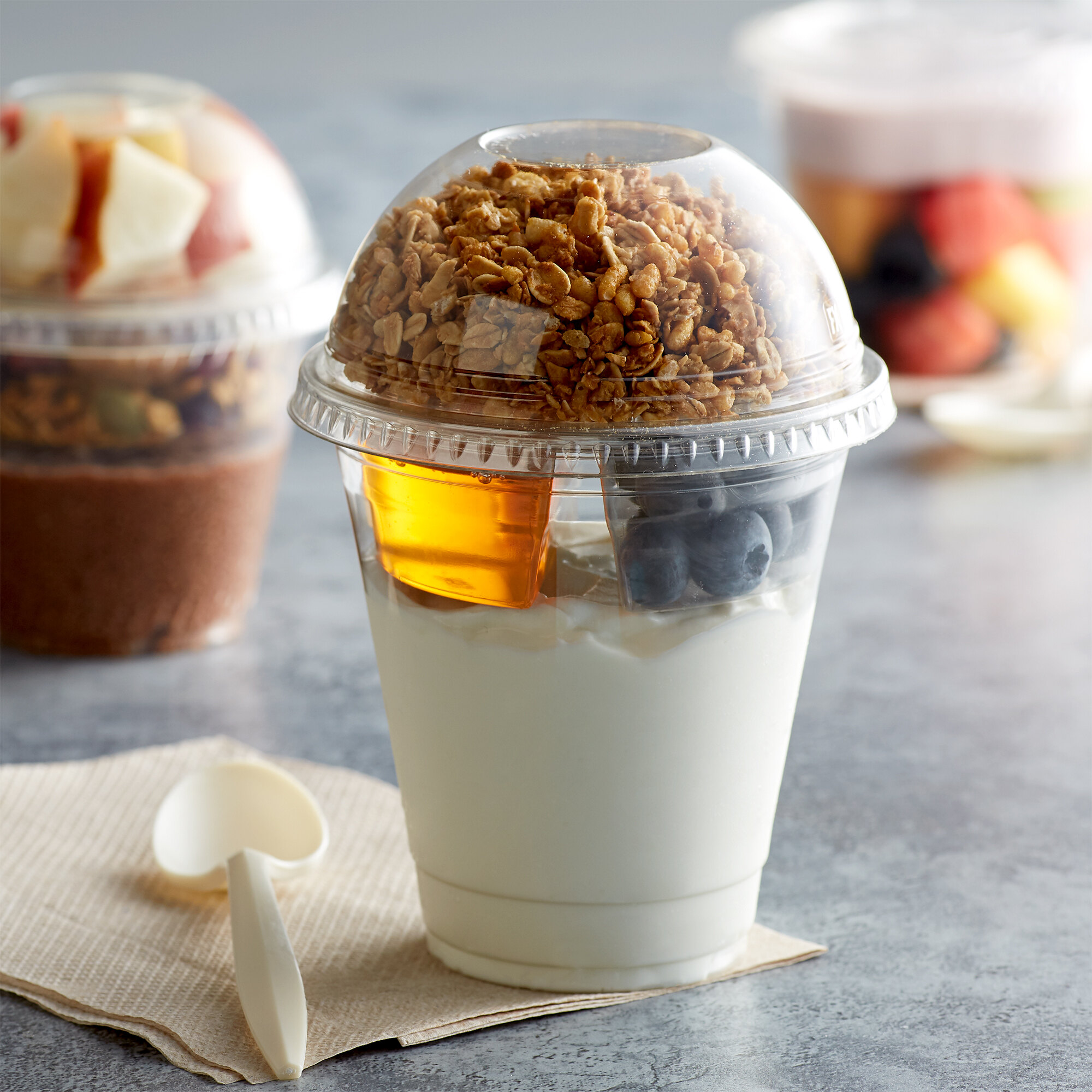 12 oz. Parfait Cup with Fabri Kal Divided Insert, Flat Lid, and Dome