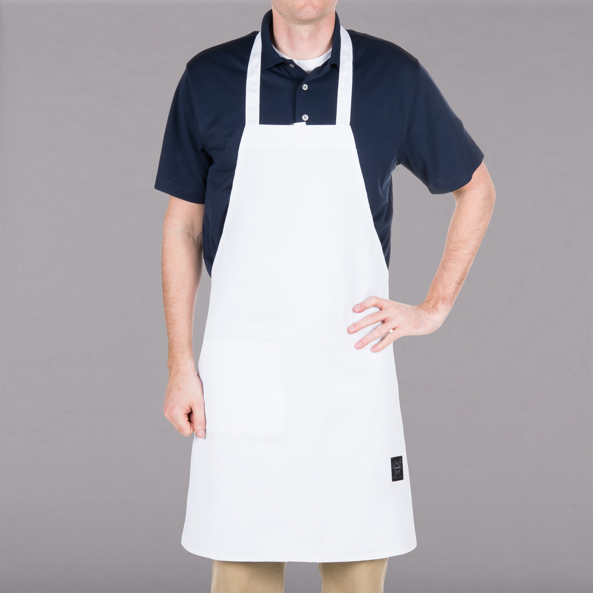 Chef Revival White Poly-Cotton Customizable Bib Apron with 1 Pocket ...