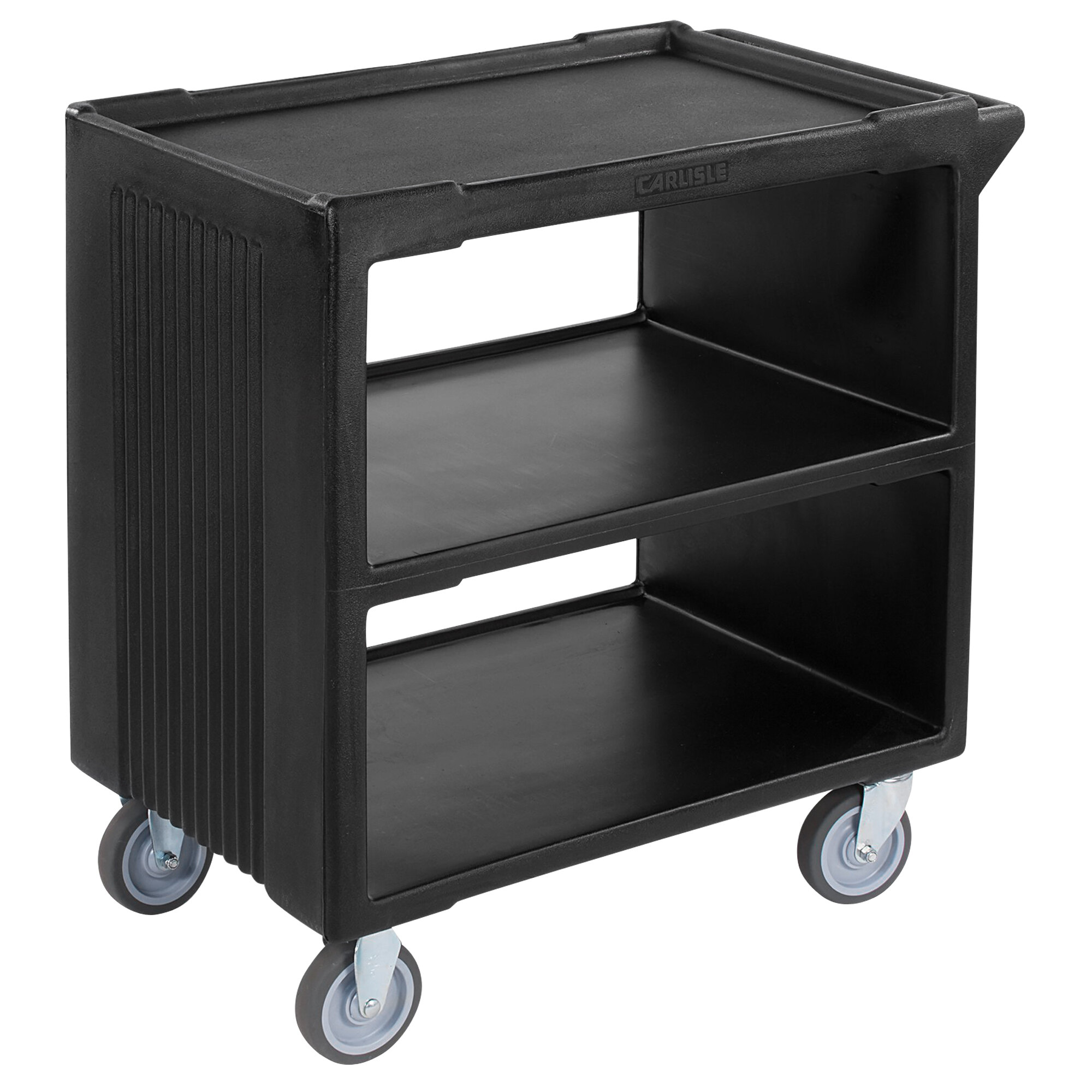Carlisle SBC23003 3 Shelf Black Bus / Utility Cart 500 lb. Capacity