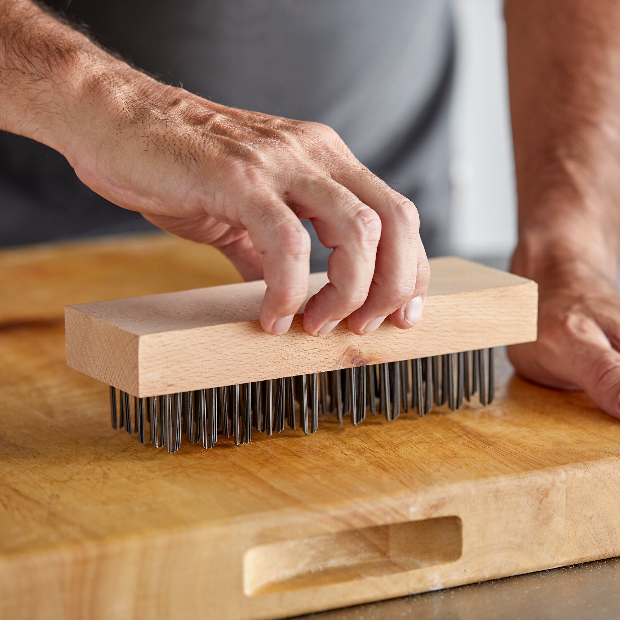 Carlisle Wooden Butcher Block Brush With Steel Bristles At Webstaurantstore