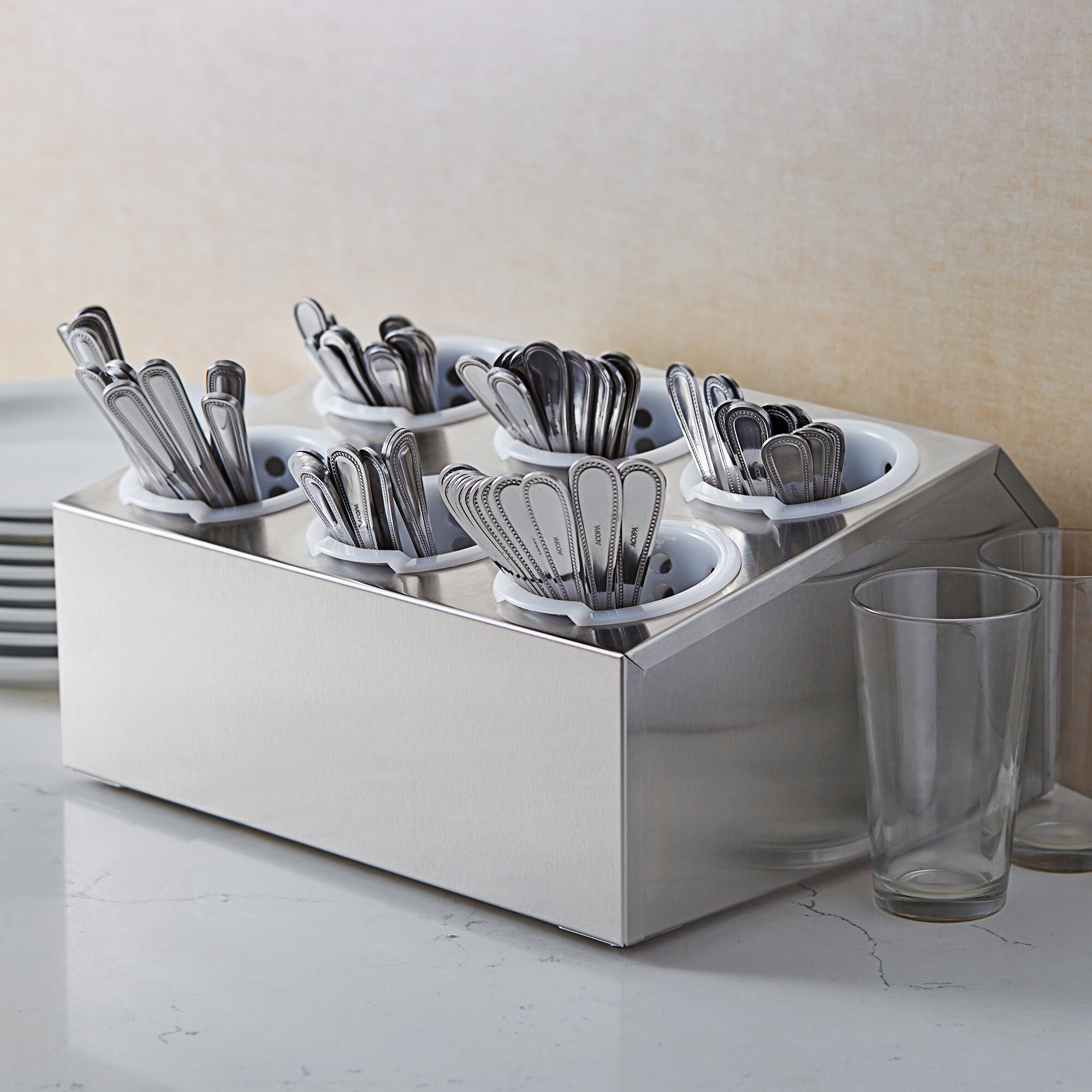Choice Six Hole Stainless Steel Flatware Organizer with Perforated