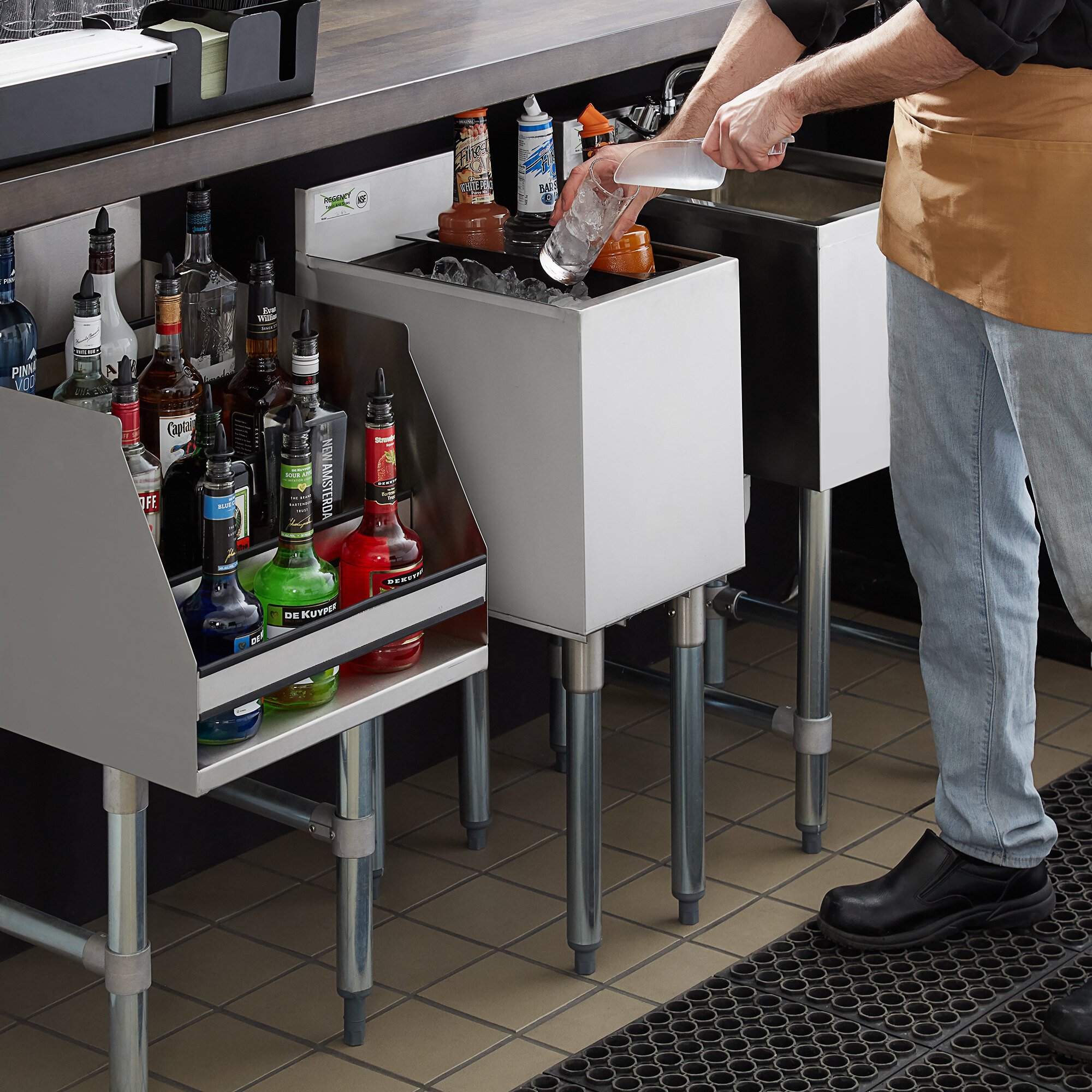 Regency 18" x 12" Stainless Steel Underbar Ice Bin with Bottle Holders