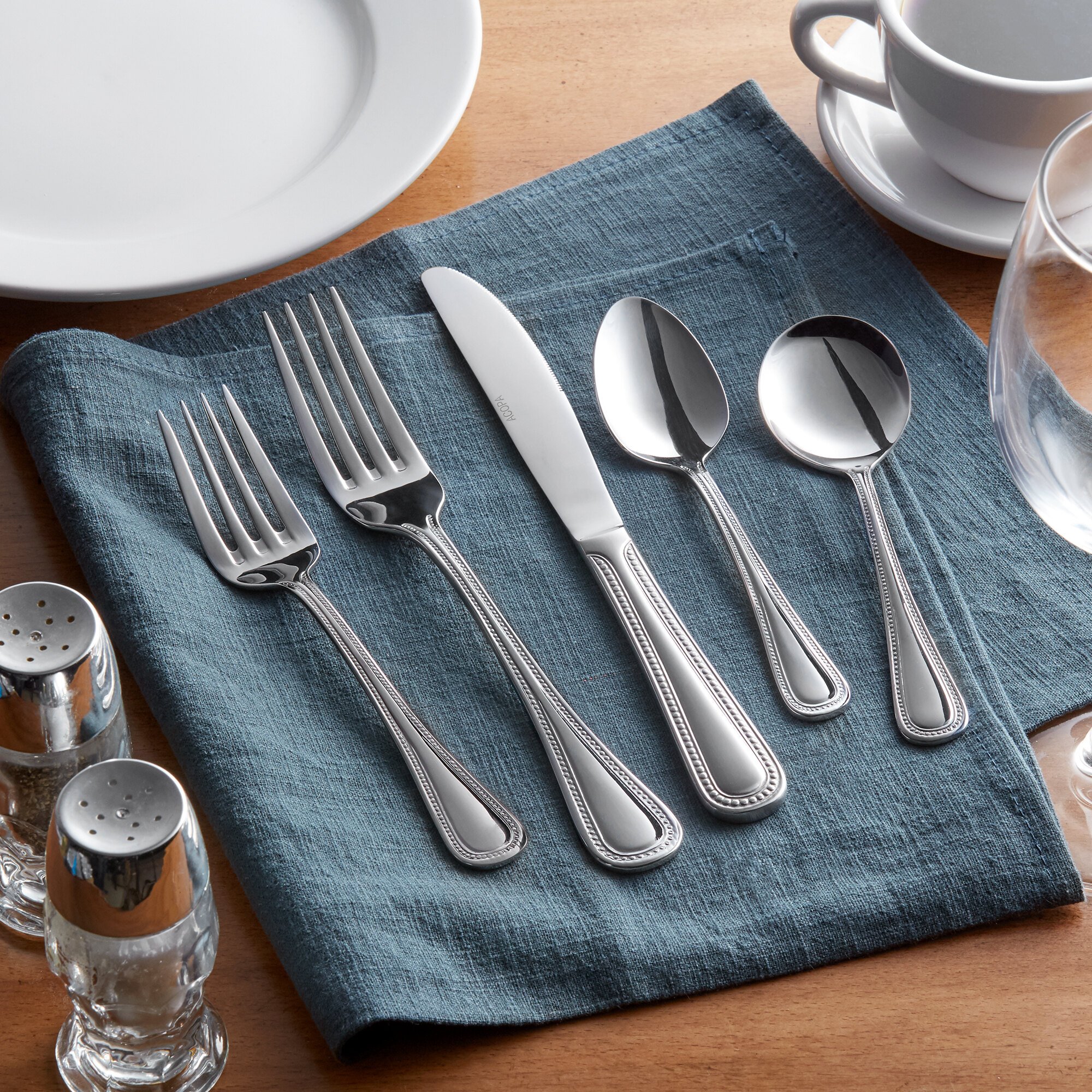 Acopa Lydia 18/8 Stainless Steel Extra Heavy Weight Flatware Set with 18/8 Stainless Steel Flatware