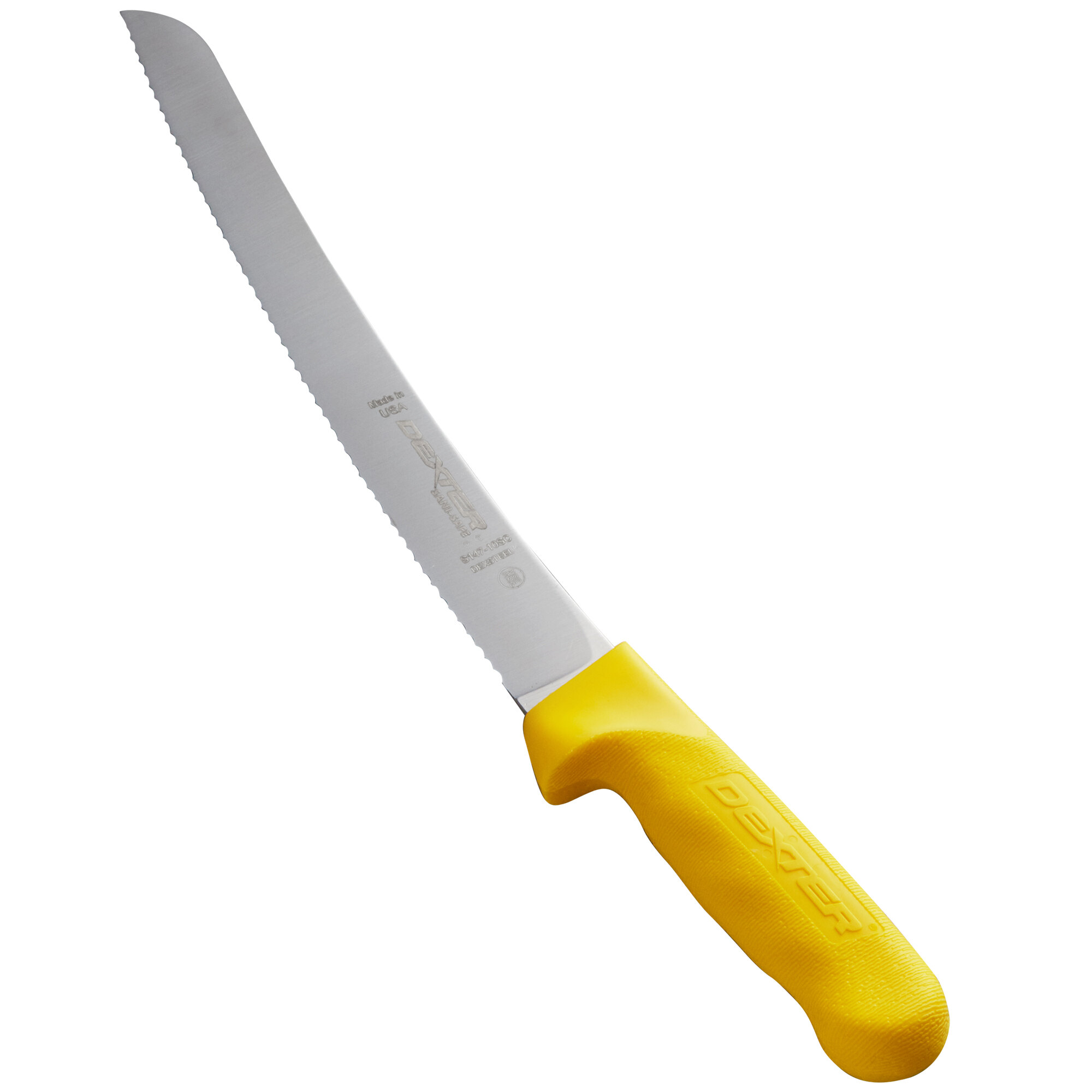 DexterRussell 18173Y SaniSafe 10" Yellow Scalloped Bread Slicing Knife