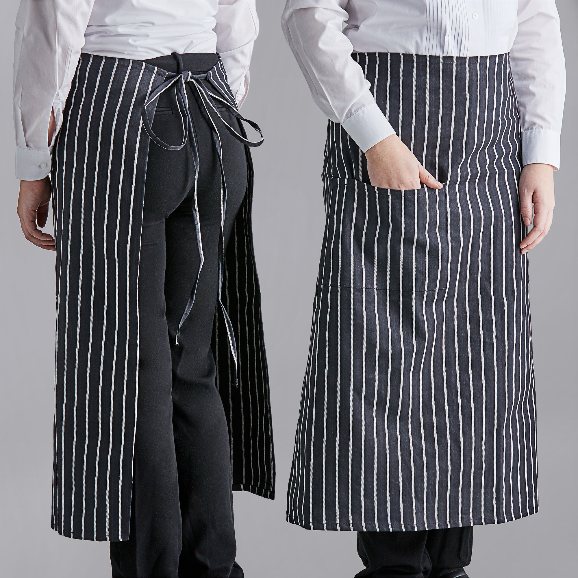 Choice Black And White Chalk Stripe Standard Bistro Apron With 1 Pocket ...