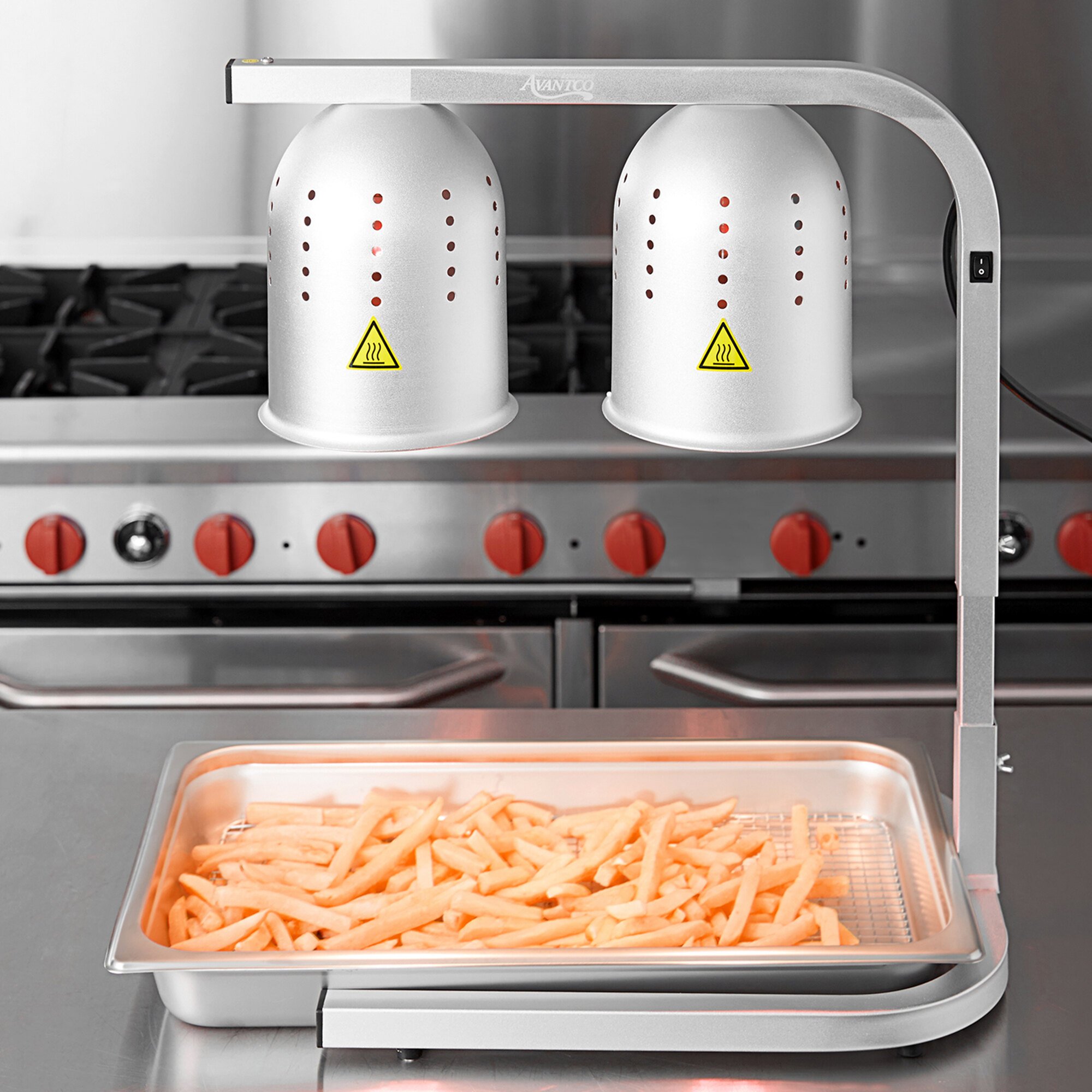 Avantco W62 Silver 2 Bulb Free Standing Heat Lamp / Food Warmer with