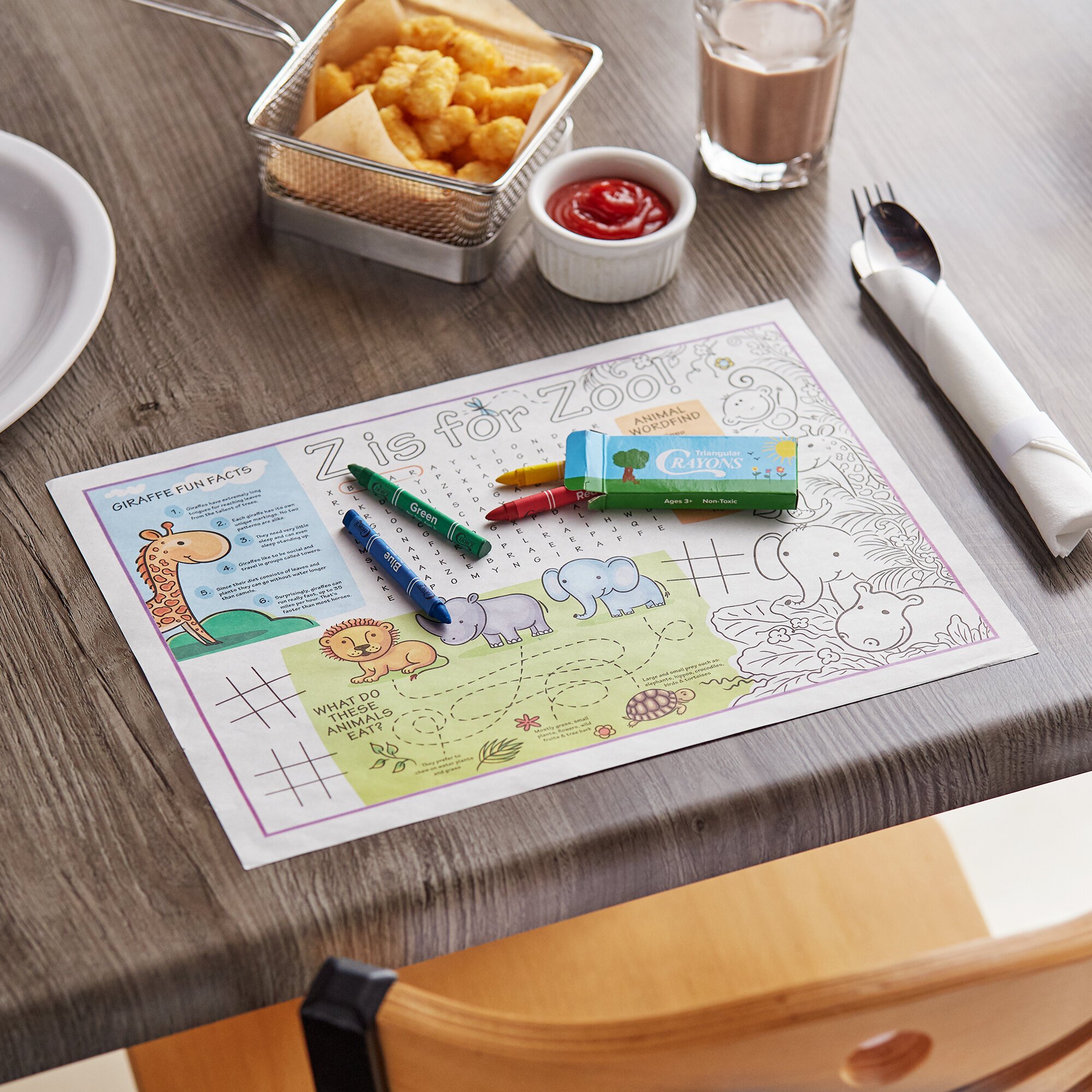 Choice 10" x 14" Kids Zoo Themed Interactive Placemat with 4 Pack