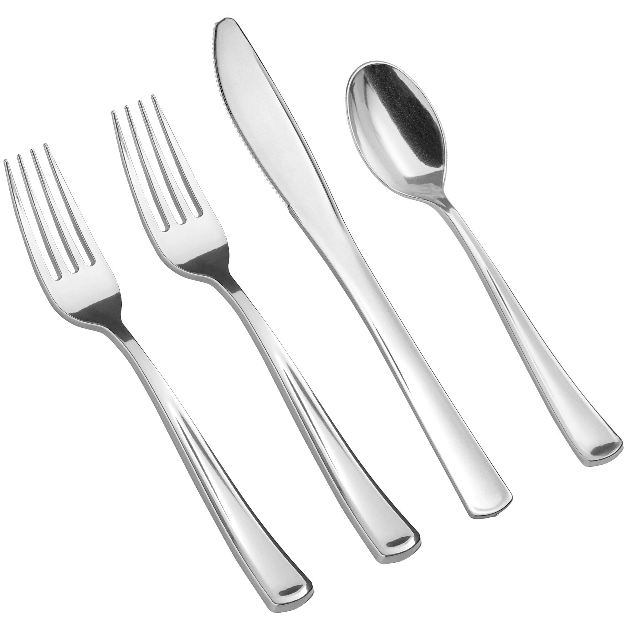 Silver Visions Classic 4-Piece Heavy Weight Silver Plastic Cutlery Set ...